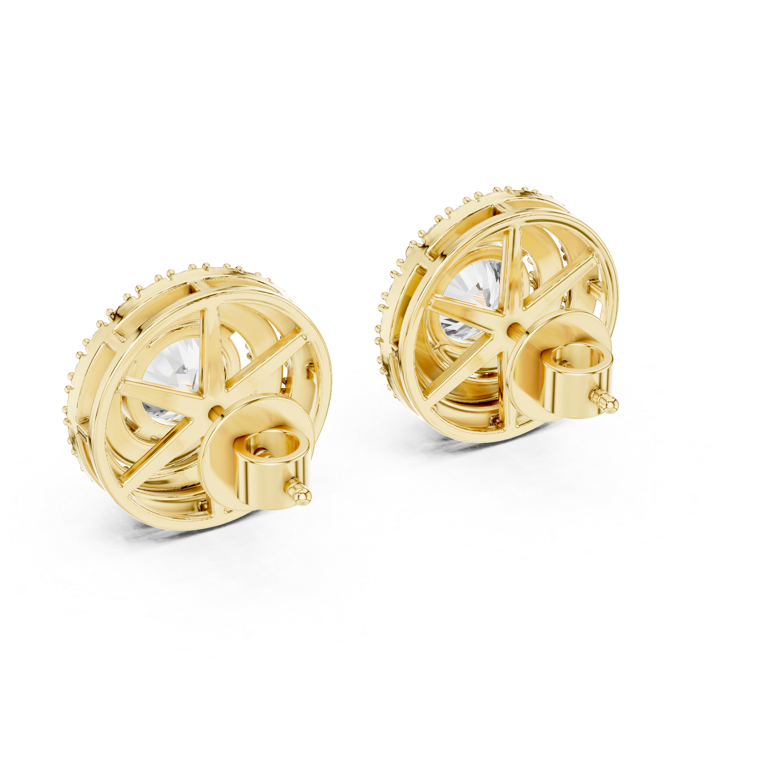 Round Diamond Triple Halo Stud Earrings