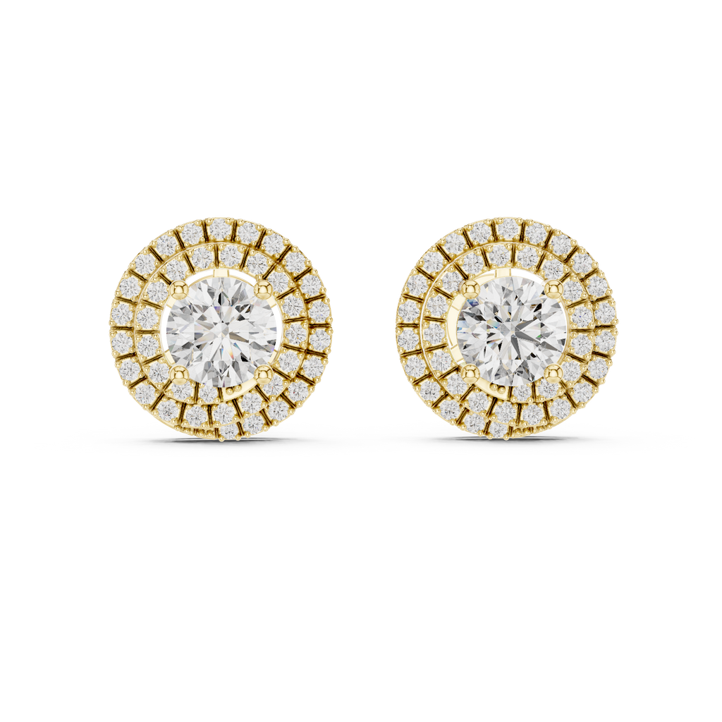 Round Diamond Triple Halo Stud Earrings