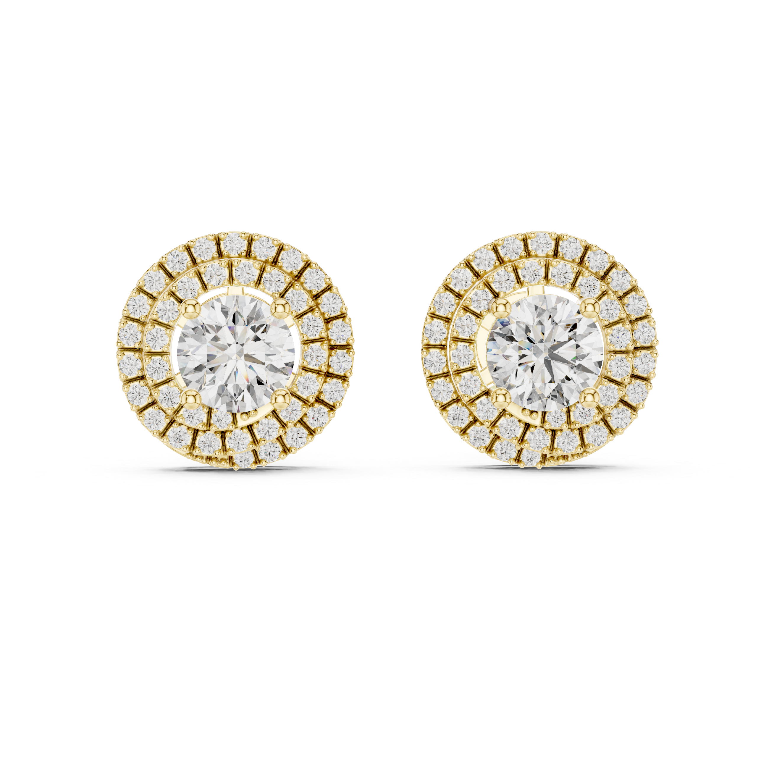 Round Diamond Triple Halo Stud Earrings
