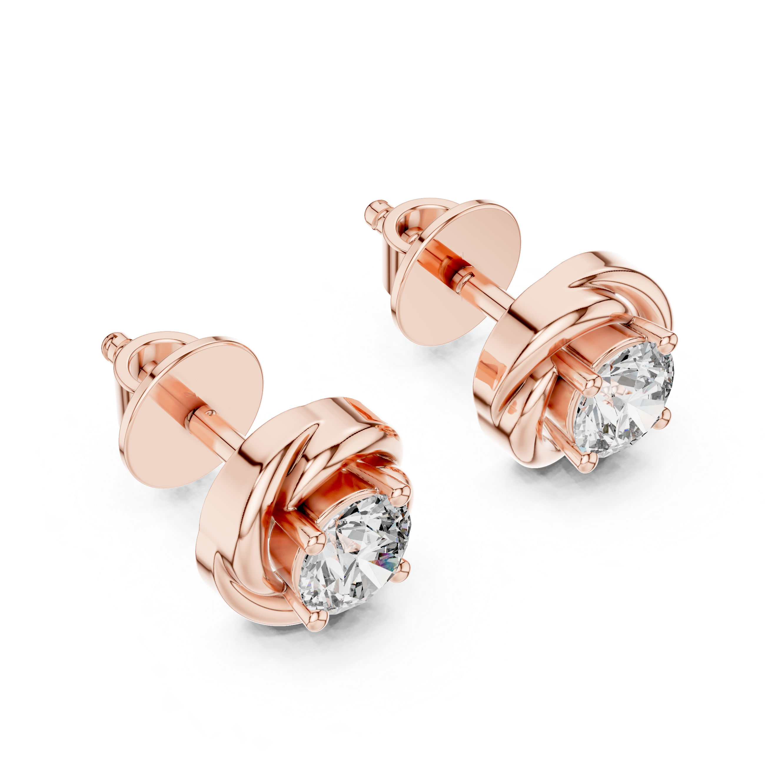 Round Diamond Swirl Stud Earrings