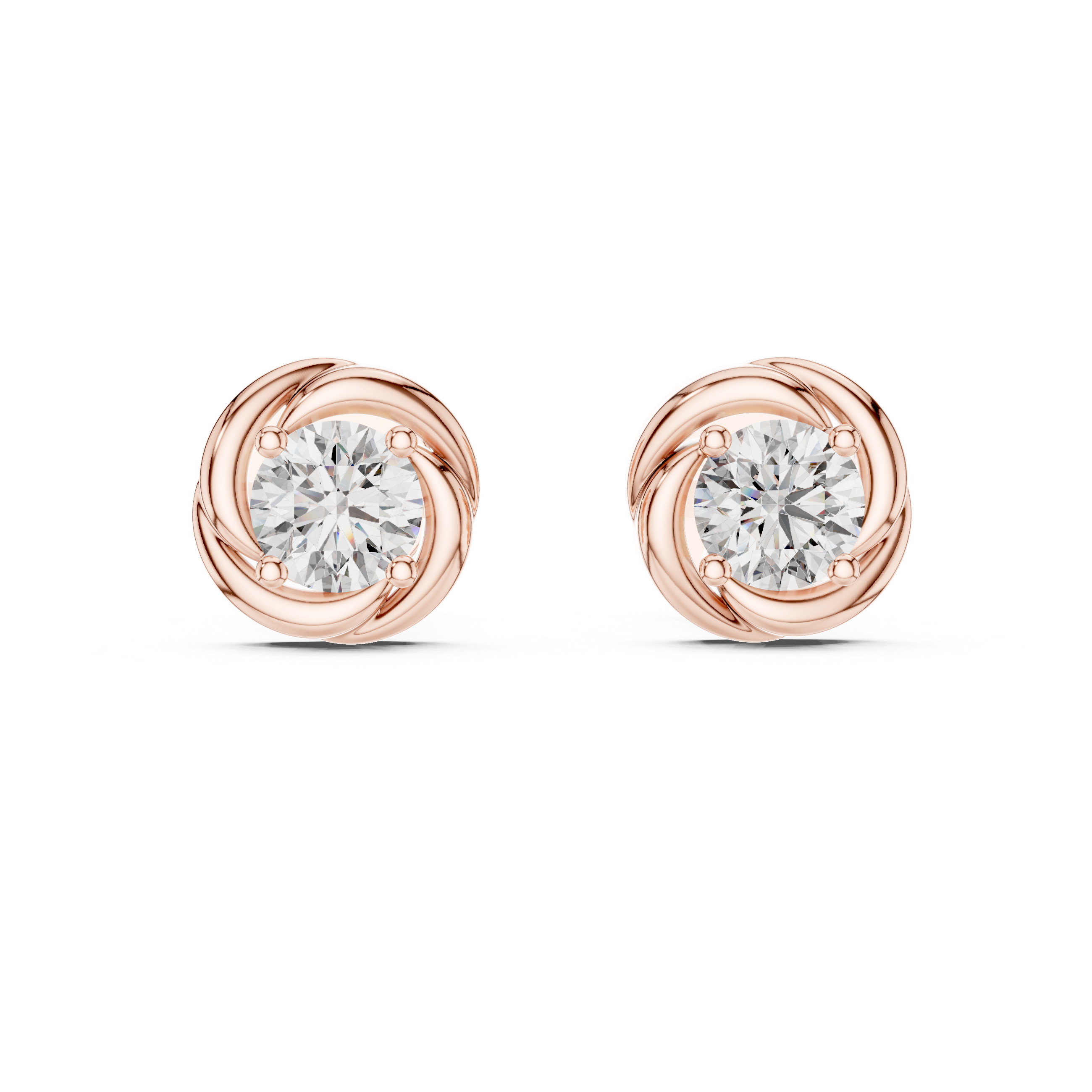 Round Diamond Swirl Stud Earrings
