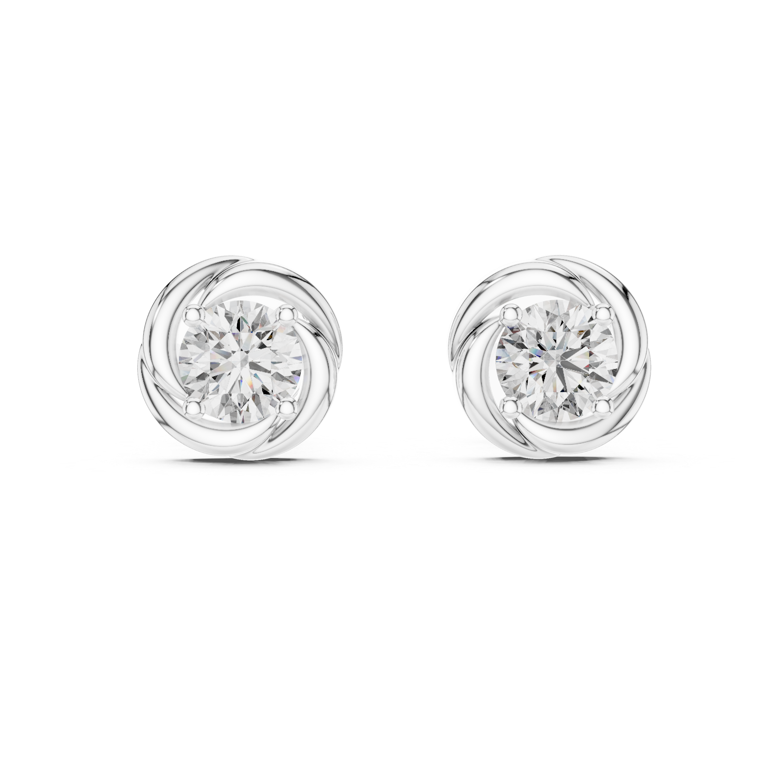 Round Diamond Swirl Stud Earrings
