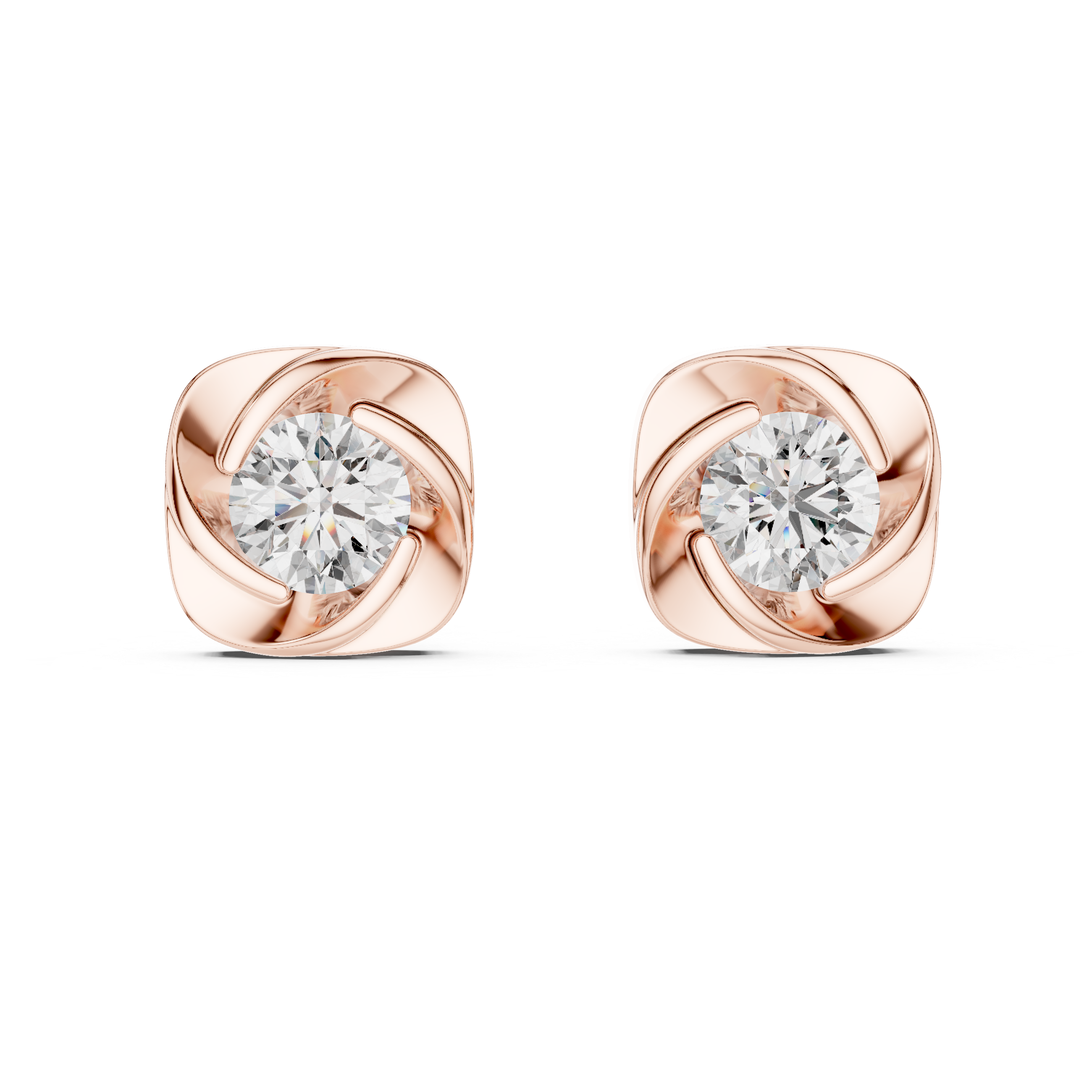Round Diamond Swirl Frame Stud Earrings