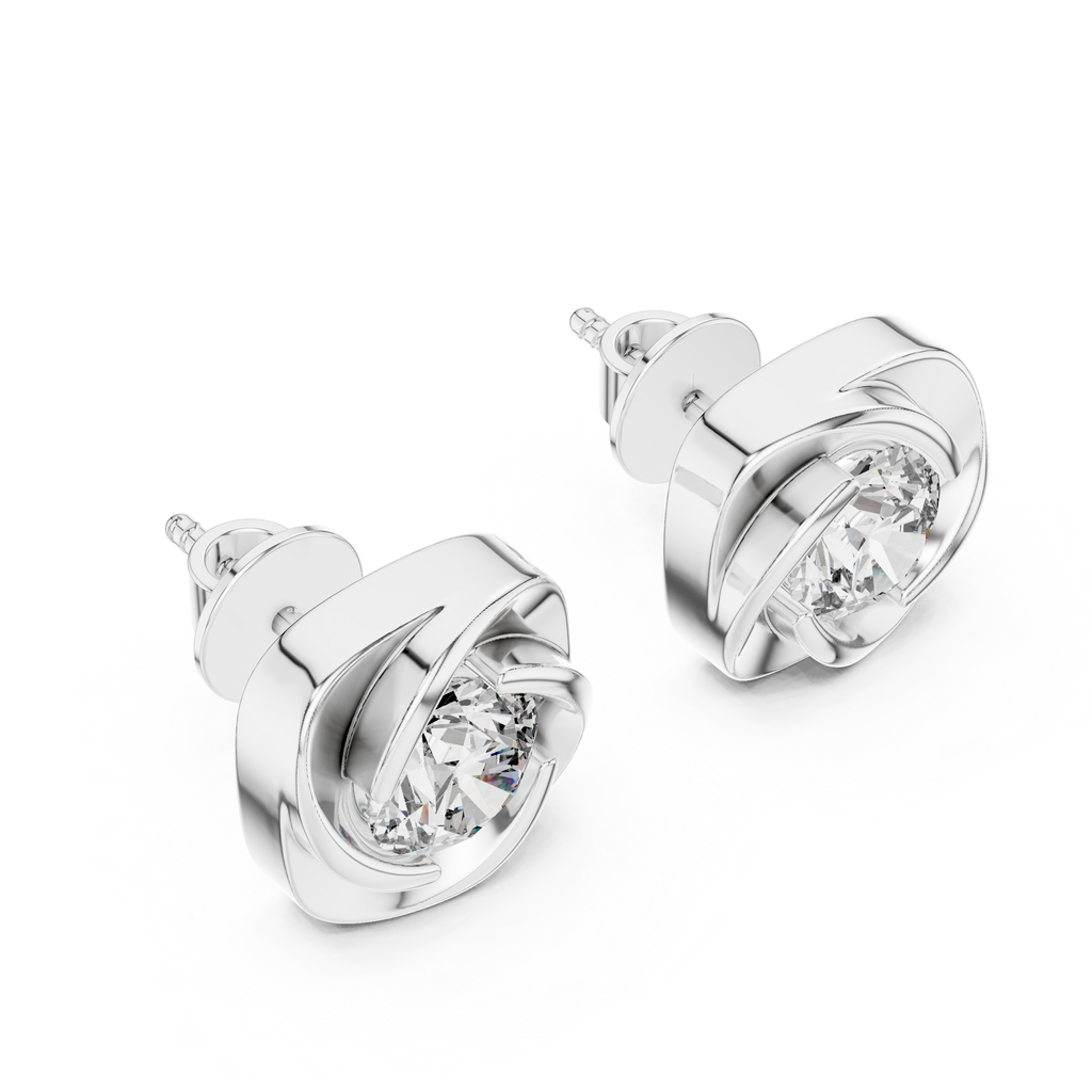 Round Diamond Swirl Frame Stud Earrings