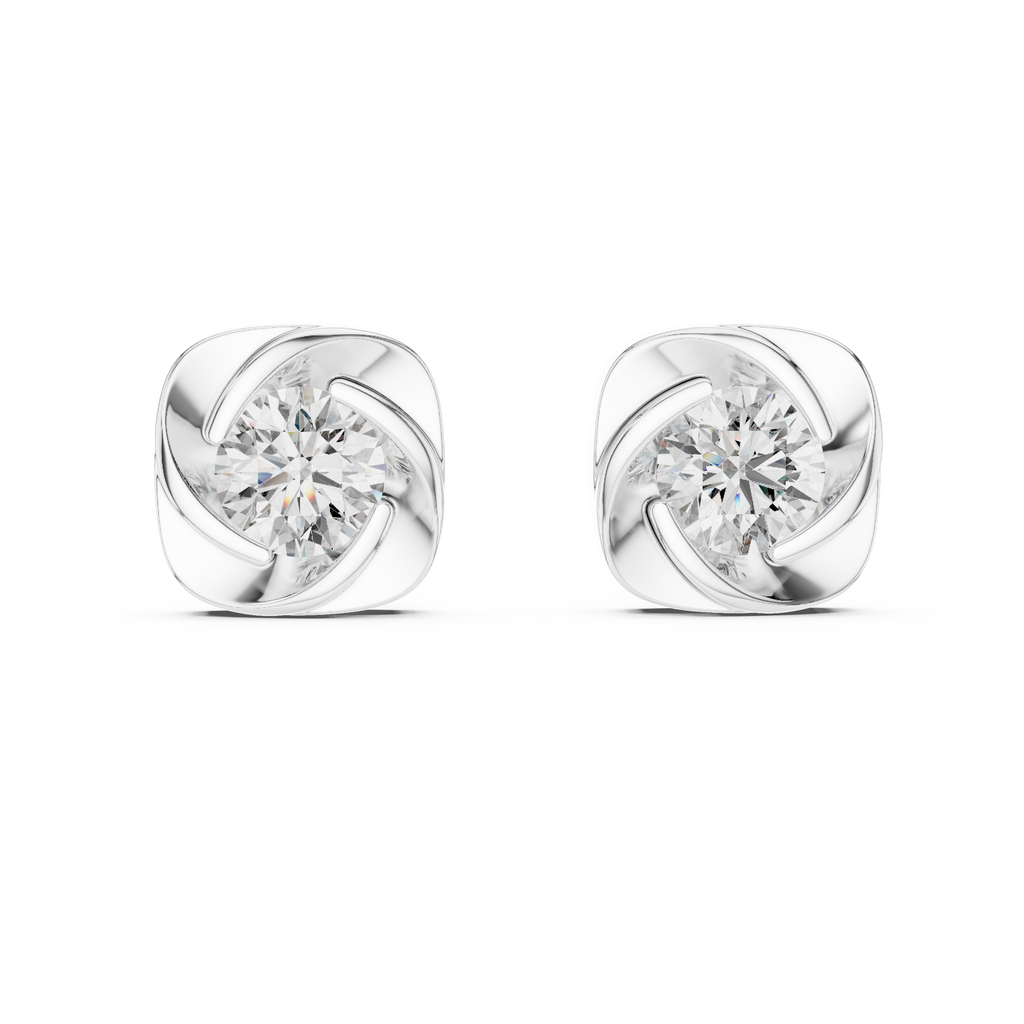 Round Diamond Swirl Frame Stud Earrings