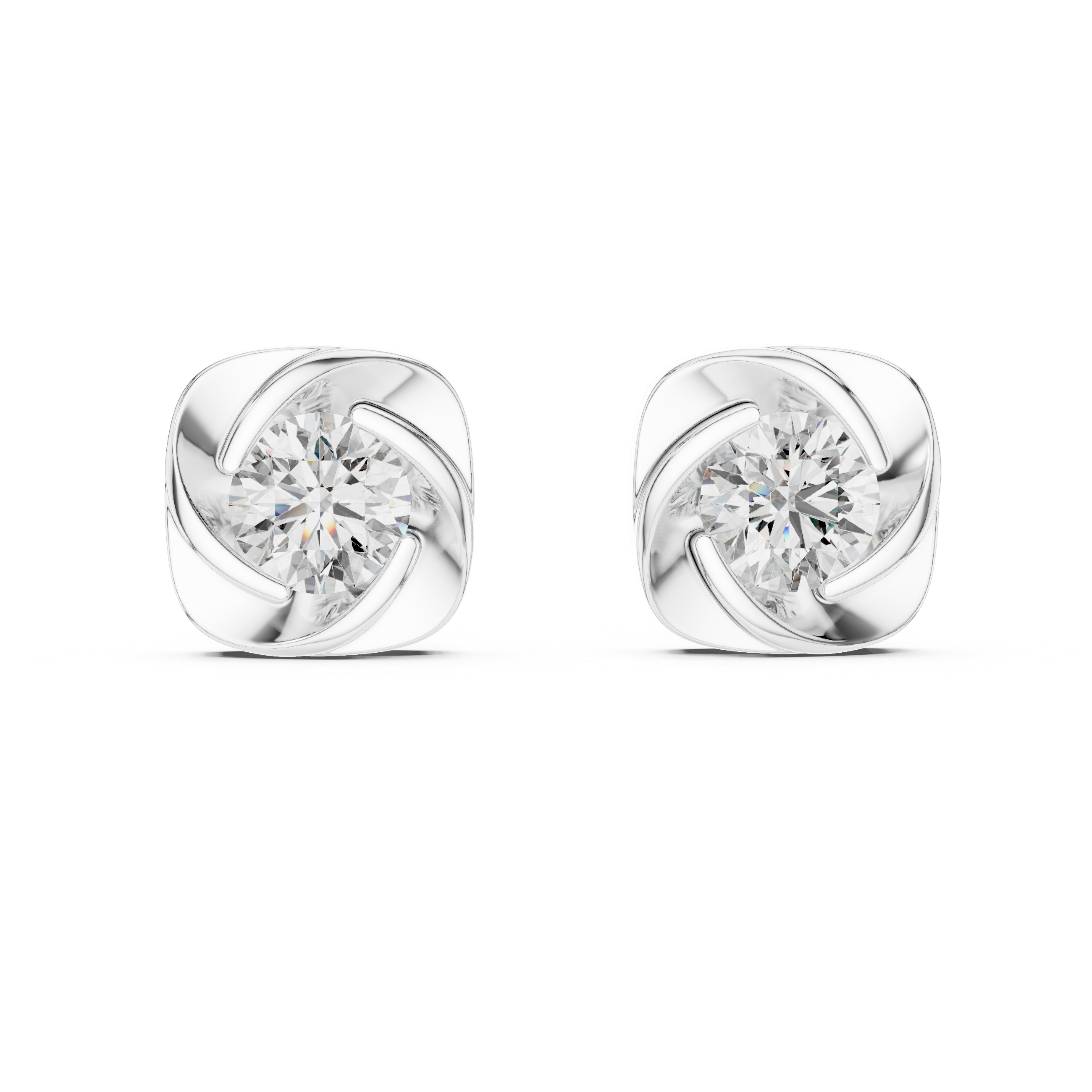 Round Diamond Swirl Frame Stud Earrings