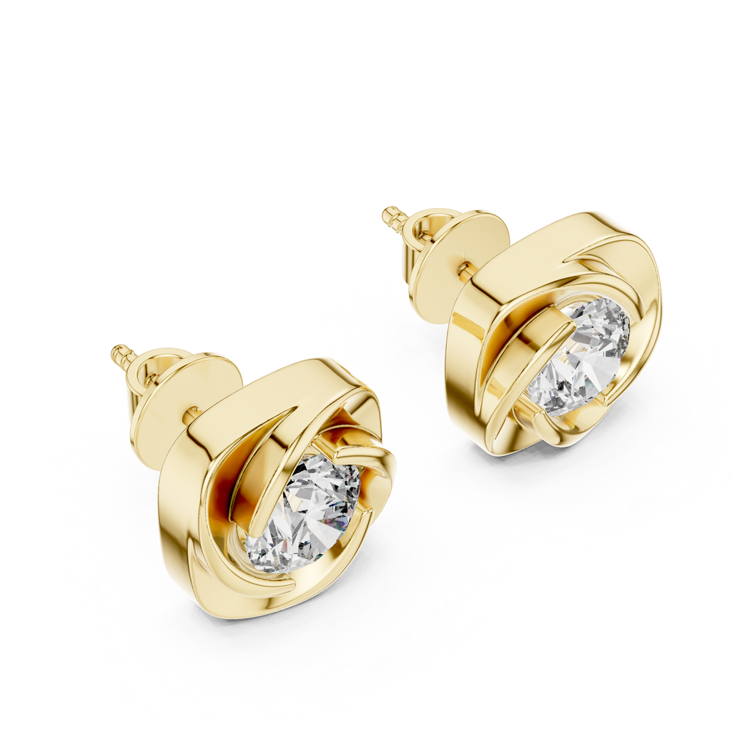 Round Diamond Swirl Frame Stud Earrings