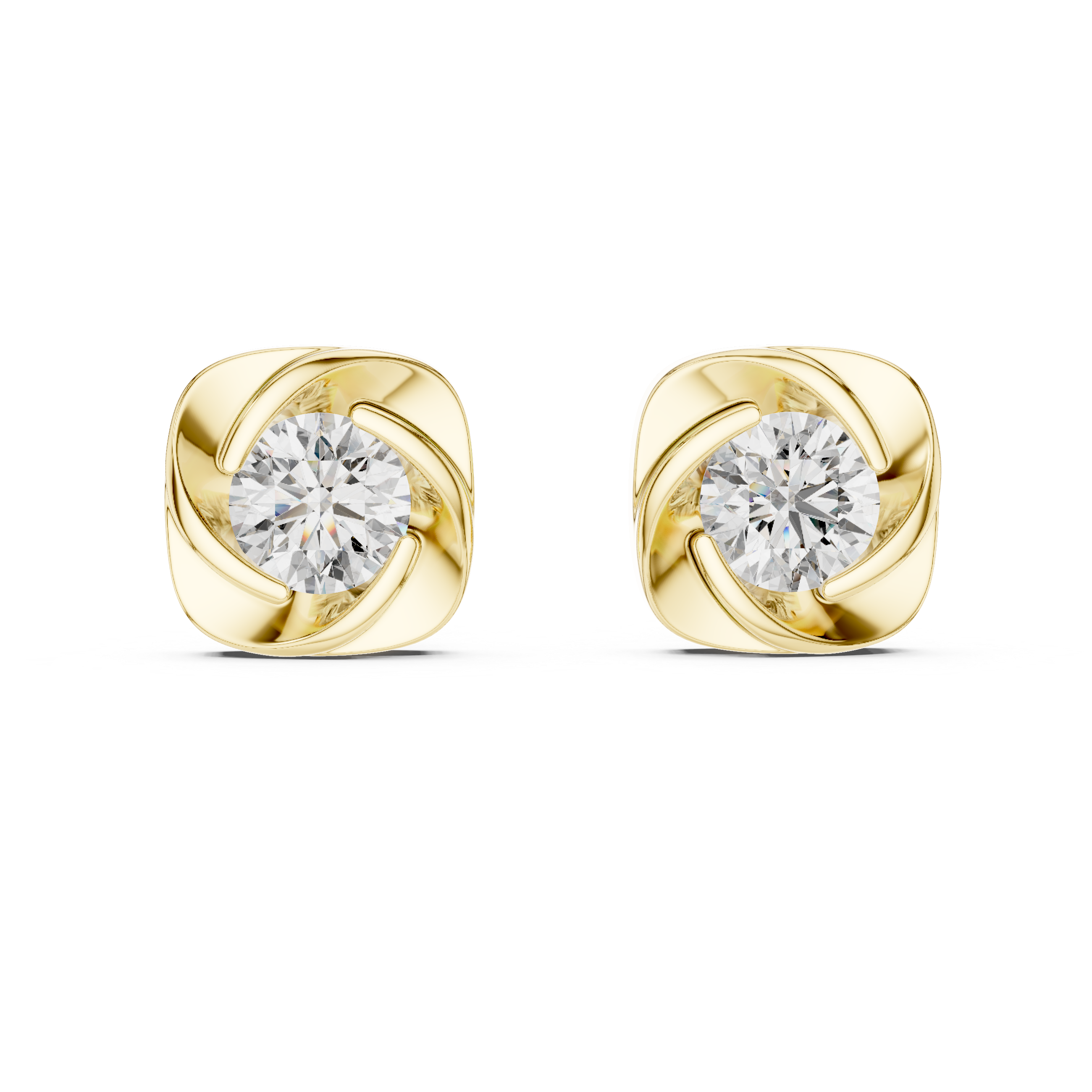 Round Diamond Swirl Frame Stud Earrings