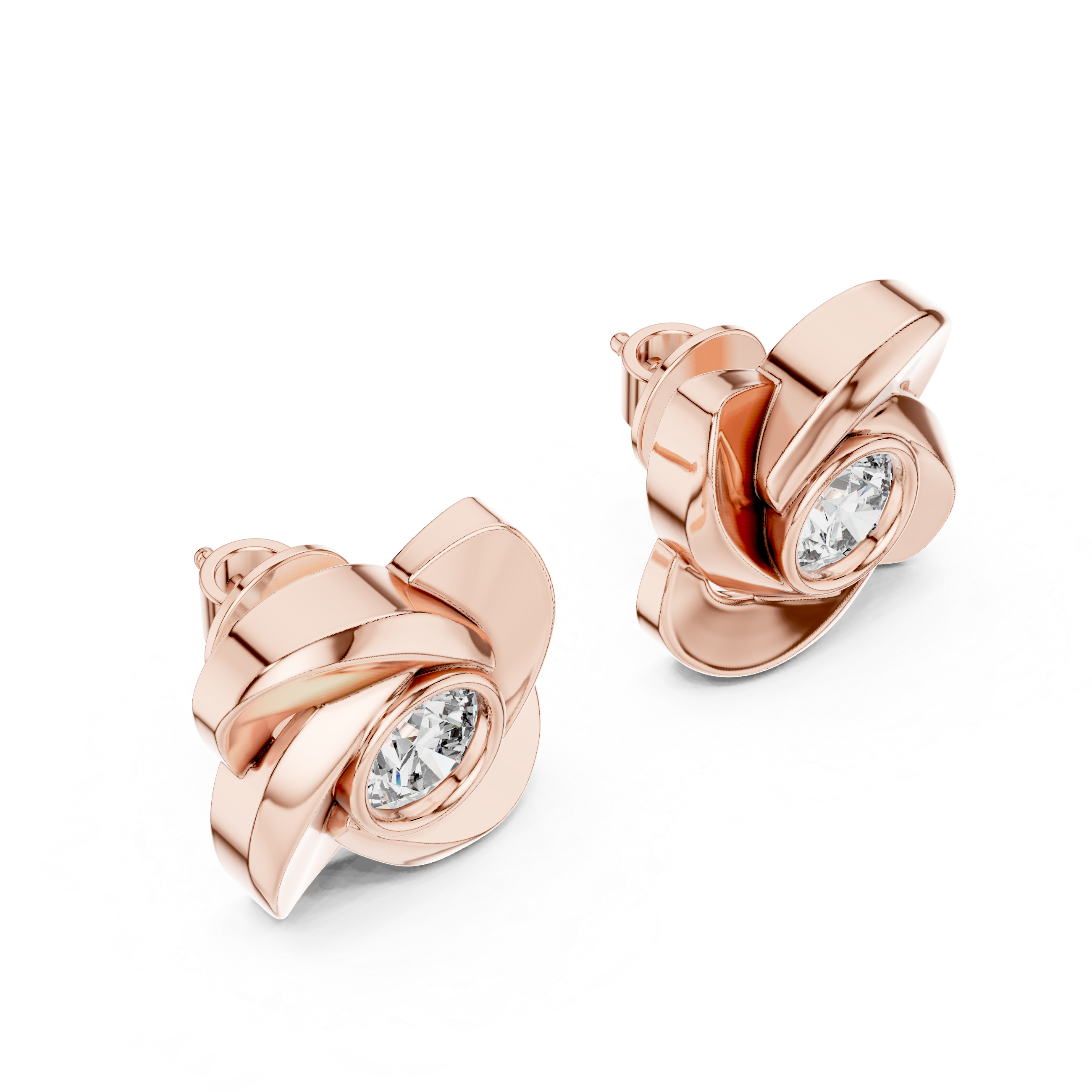 Round Diamond Swirl Knot Stud Earrings