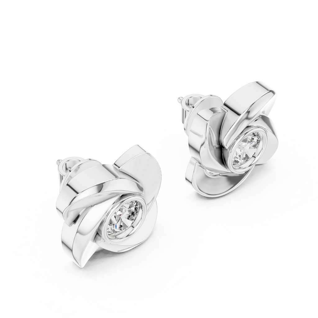 Round Diamond Swirl Knot Stud Earrings