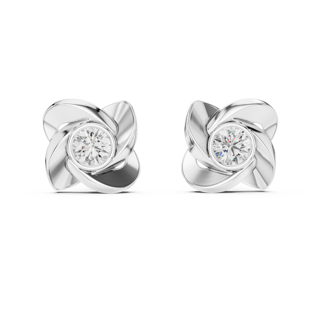 Round Diamond Swirl Knot Stud Earrings