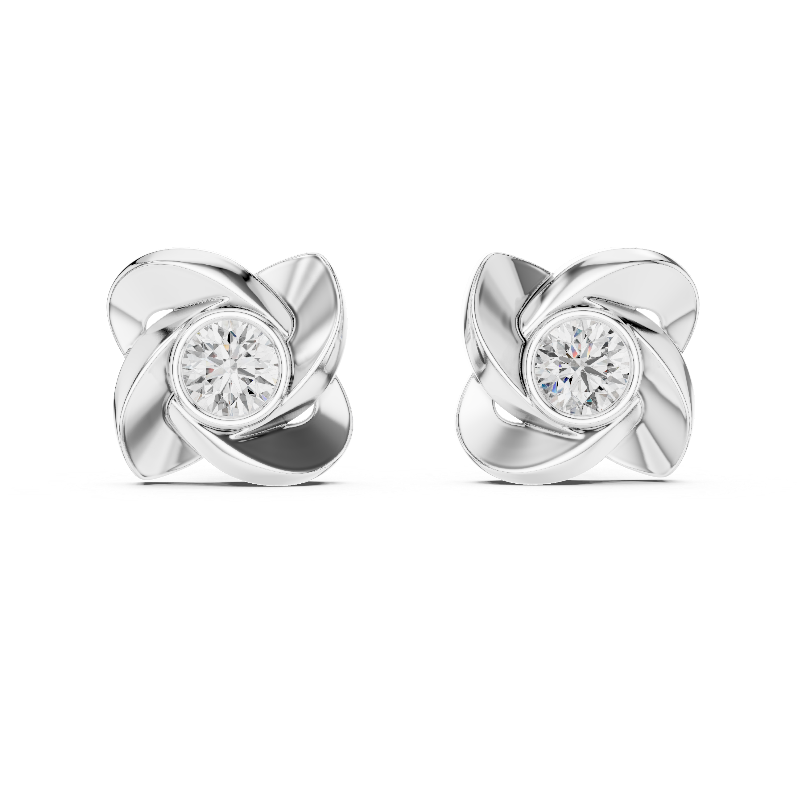 Round Diamond Swirl Knot Stud Earrings