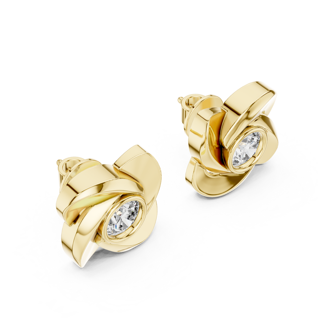 Round Diamond Swirl Knot Stud Earrings