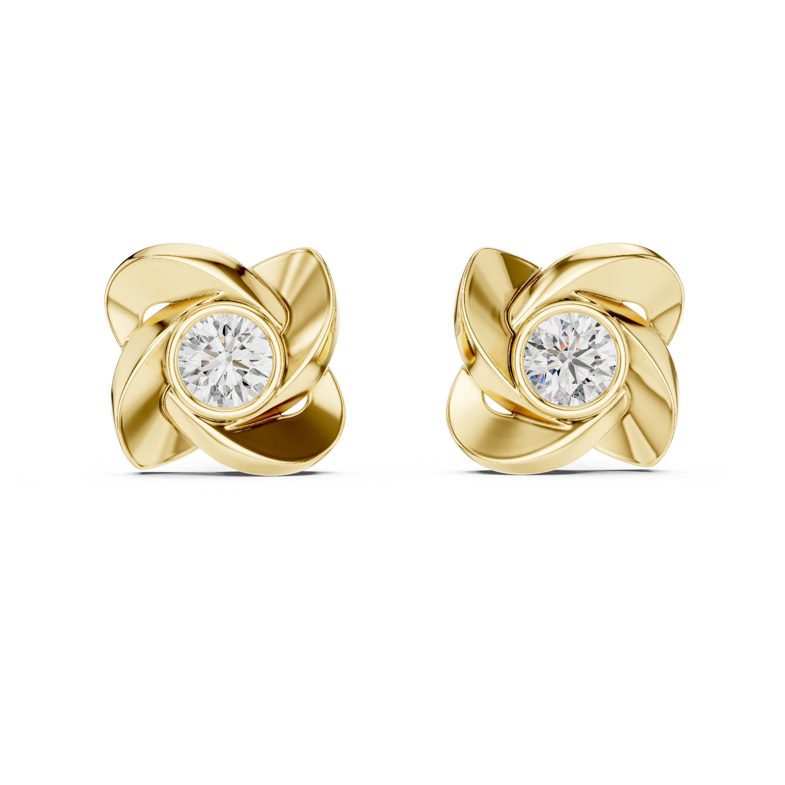 Round Diamond Swirl Knot Stud Earrings