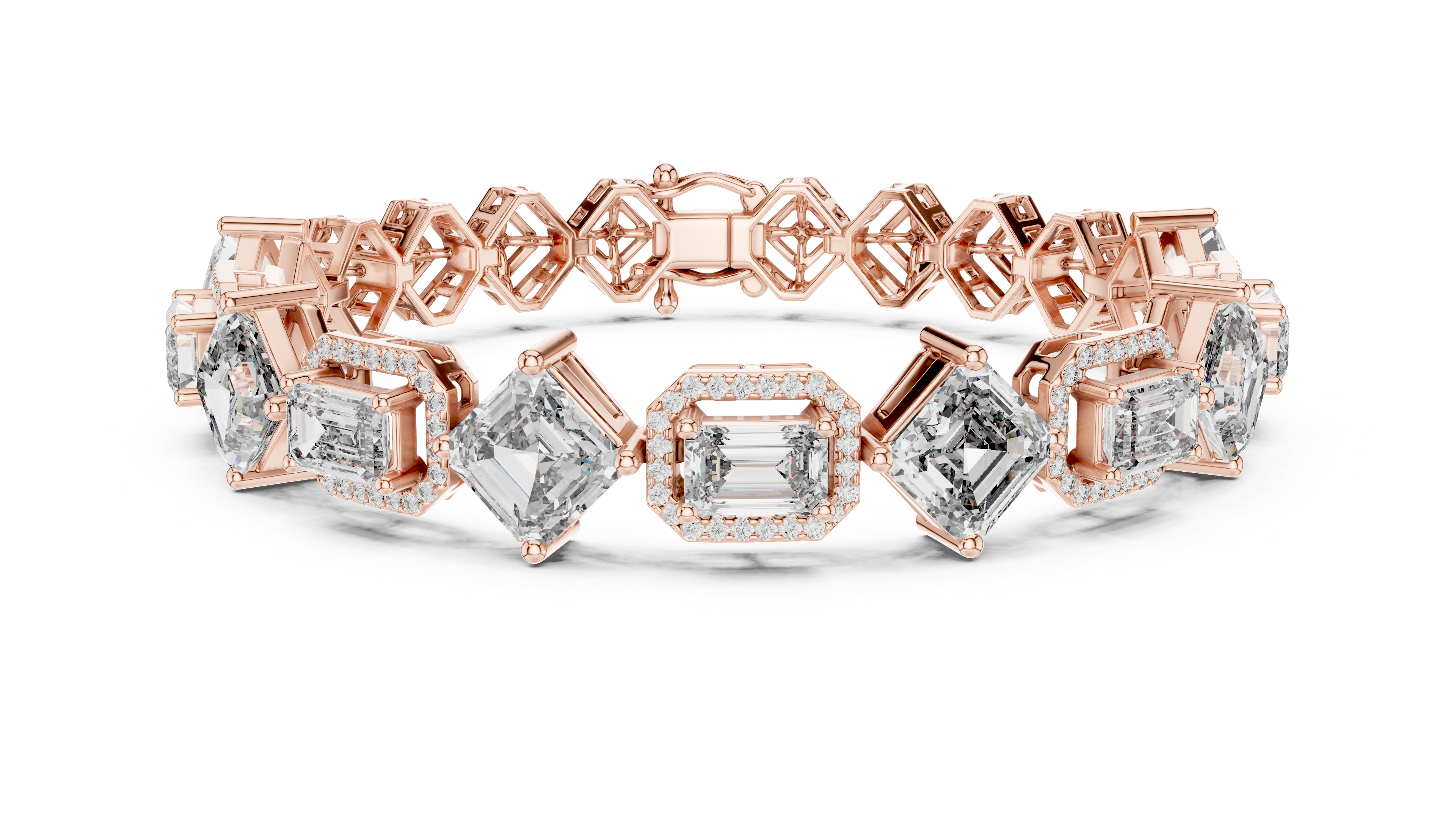 Emerald Diamond Halo Tennis Bracelet