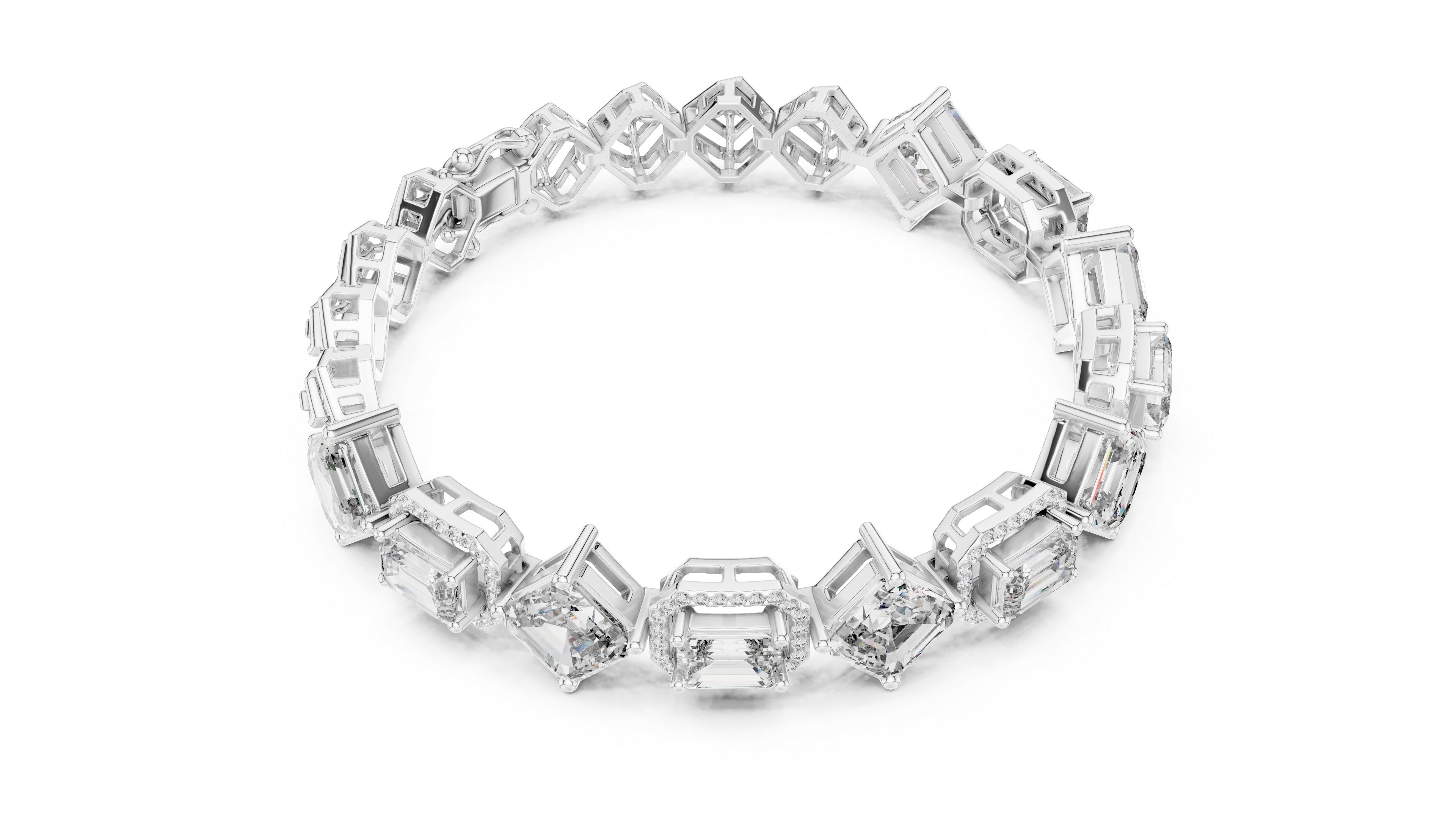 Emerald Diamond Halo Tennis Bracelet
