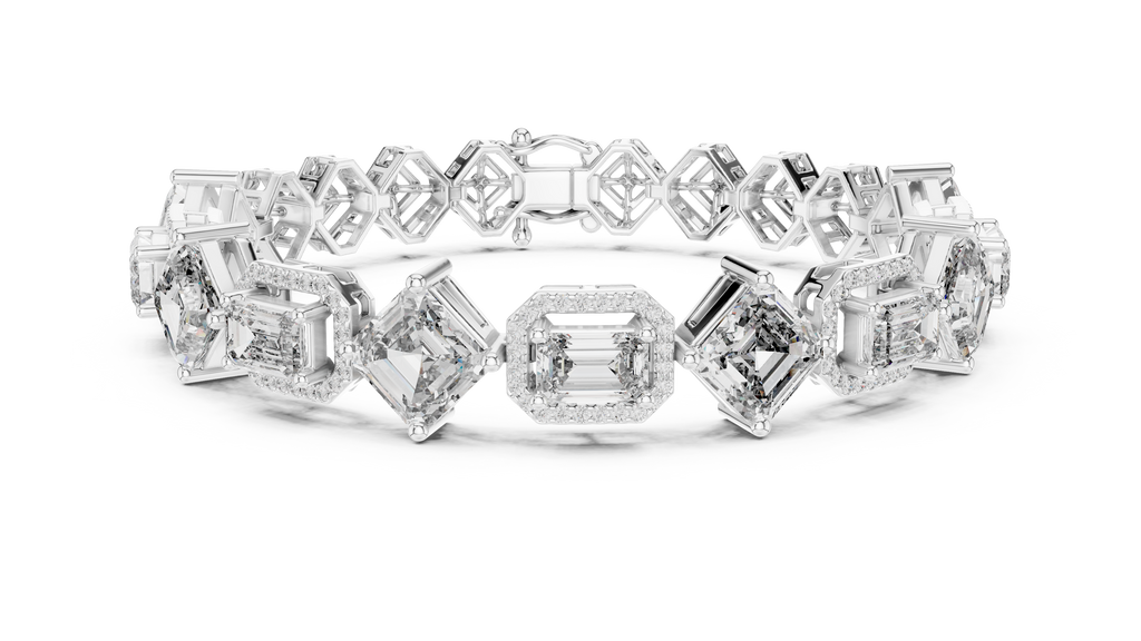 Emerald Diamond Halo Tennis Bracelet