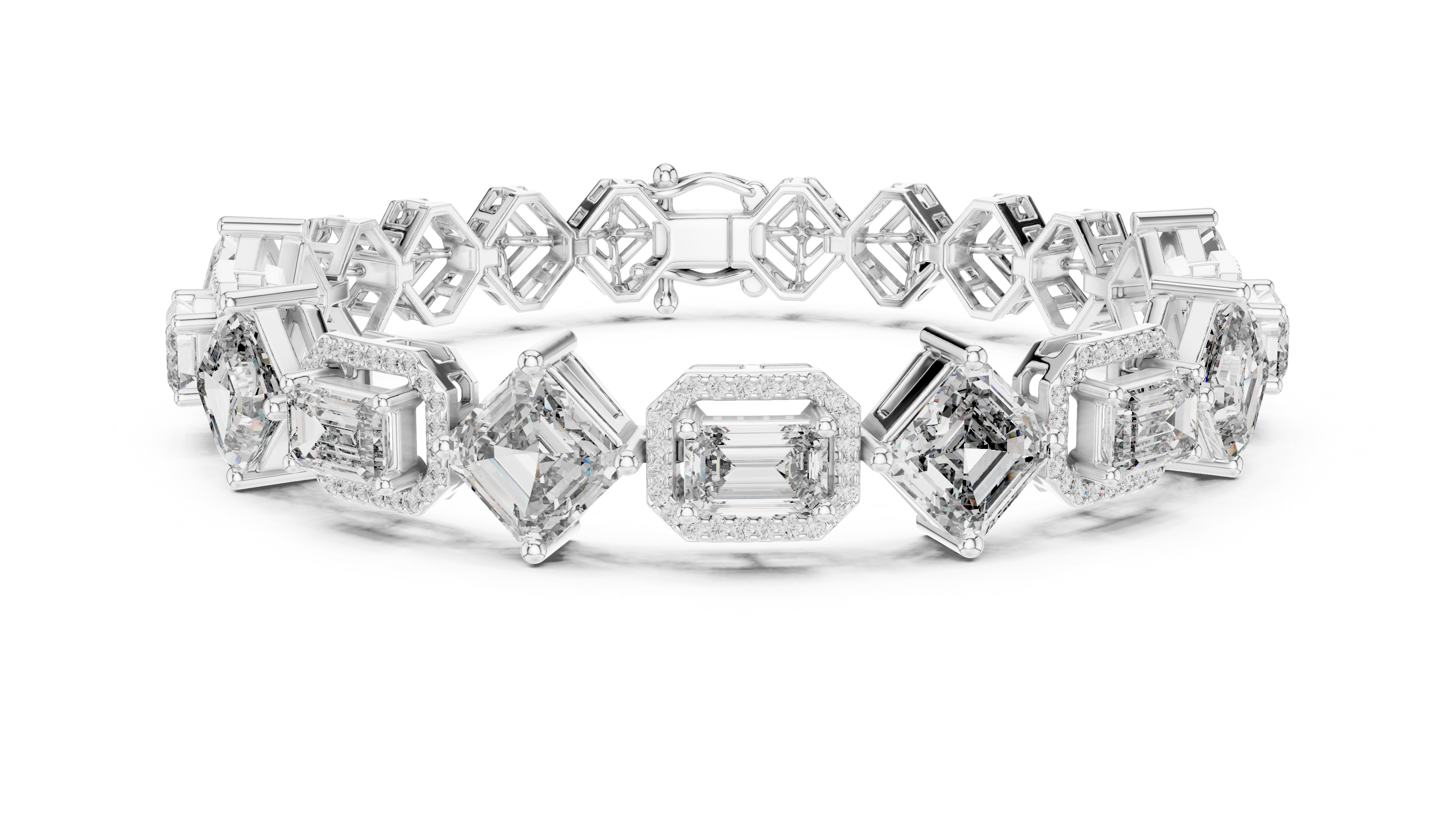 Emerald Diamond Halo Tennis Bracelet