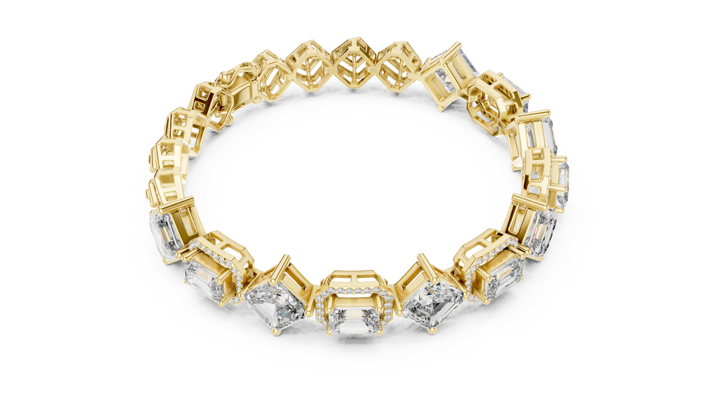 Emerald Diamond Halo Tennis Bracelet
