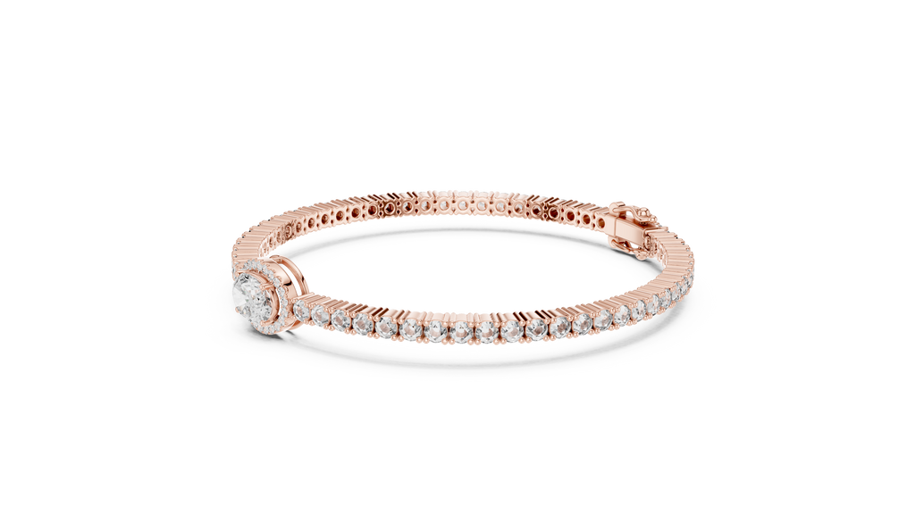Round Diamond Halo Center Tennis Bracelet