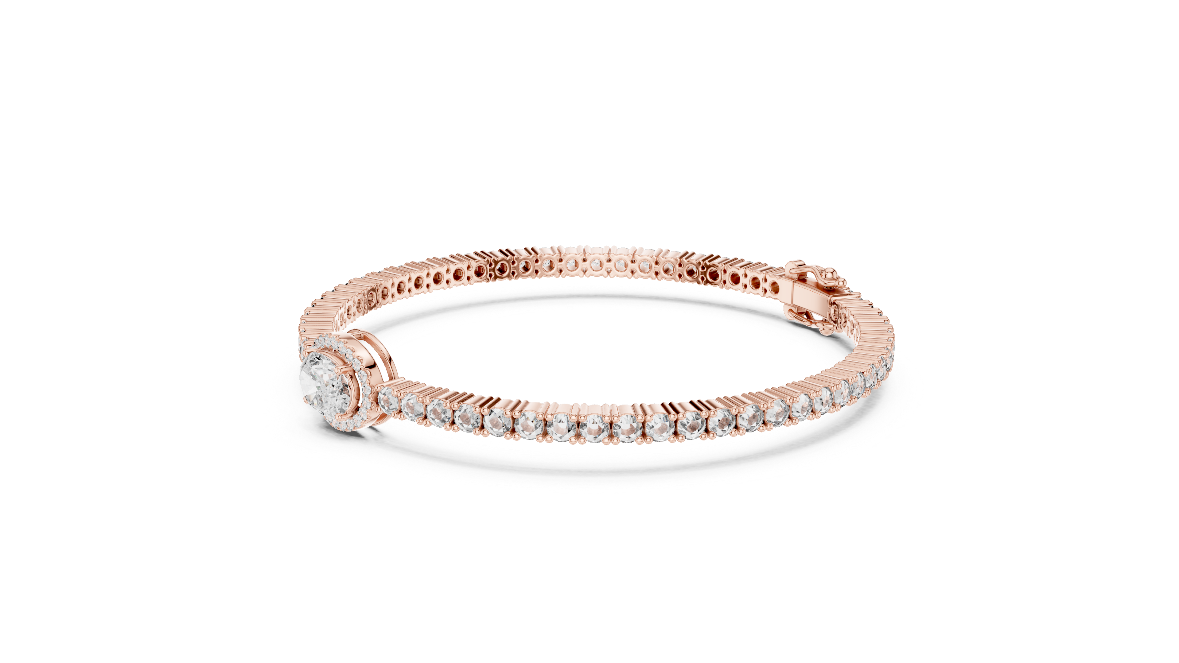 Round Diamond Halo Center Tennis Bracelet