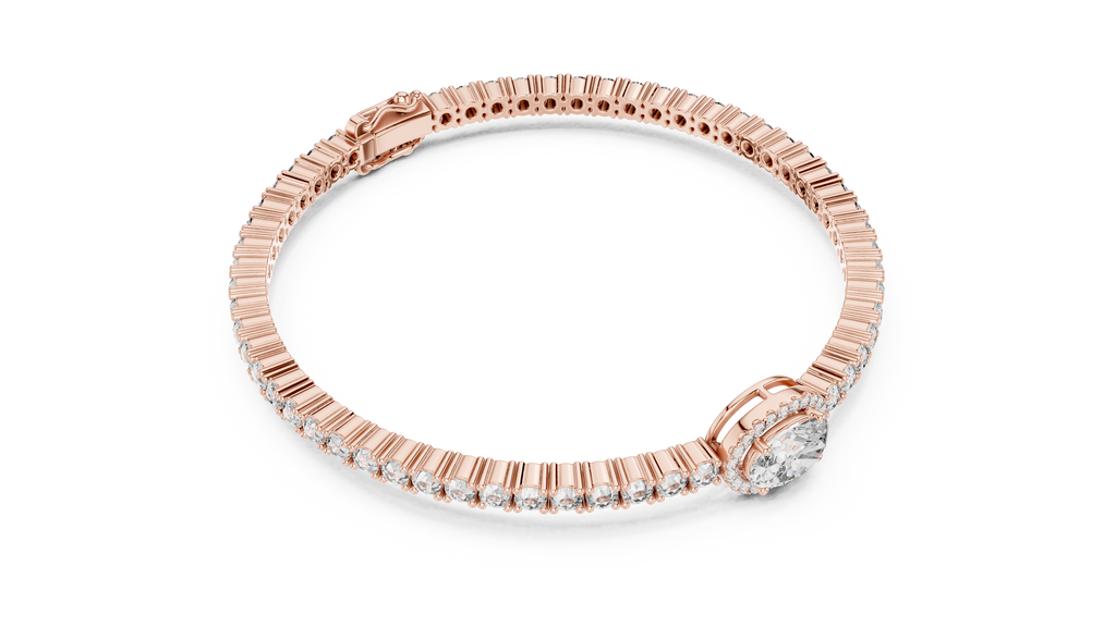 Round Diamond Halo Center Tennis Bracelet