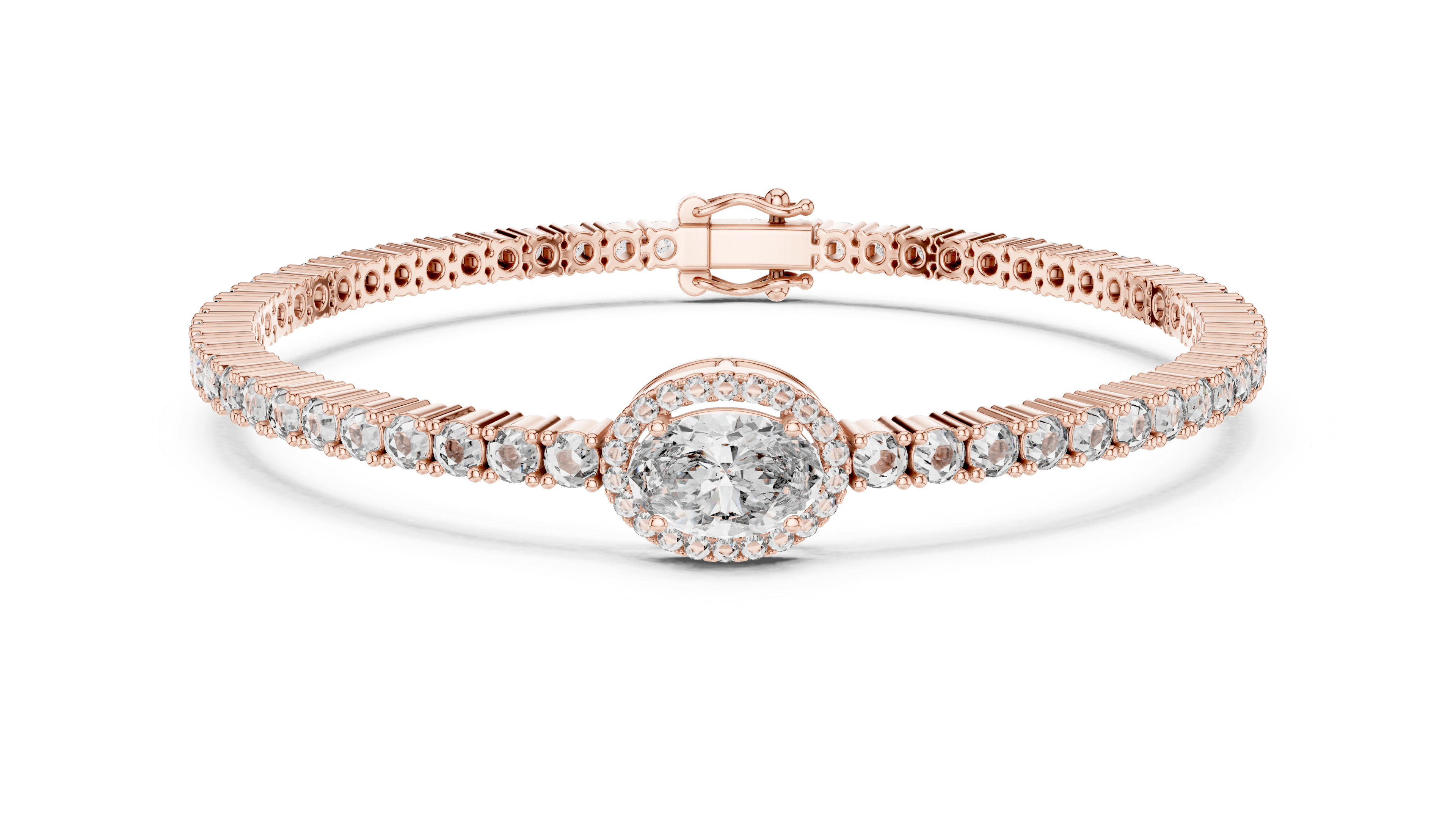 Round Diamond Halo Center Tennis Bracelet