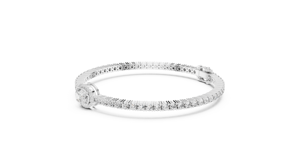 Round Diamond Halo Center Tennis Bracelet
