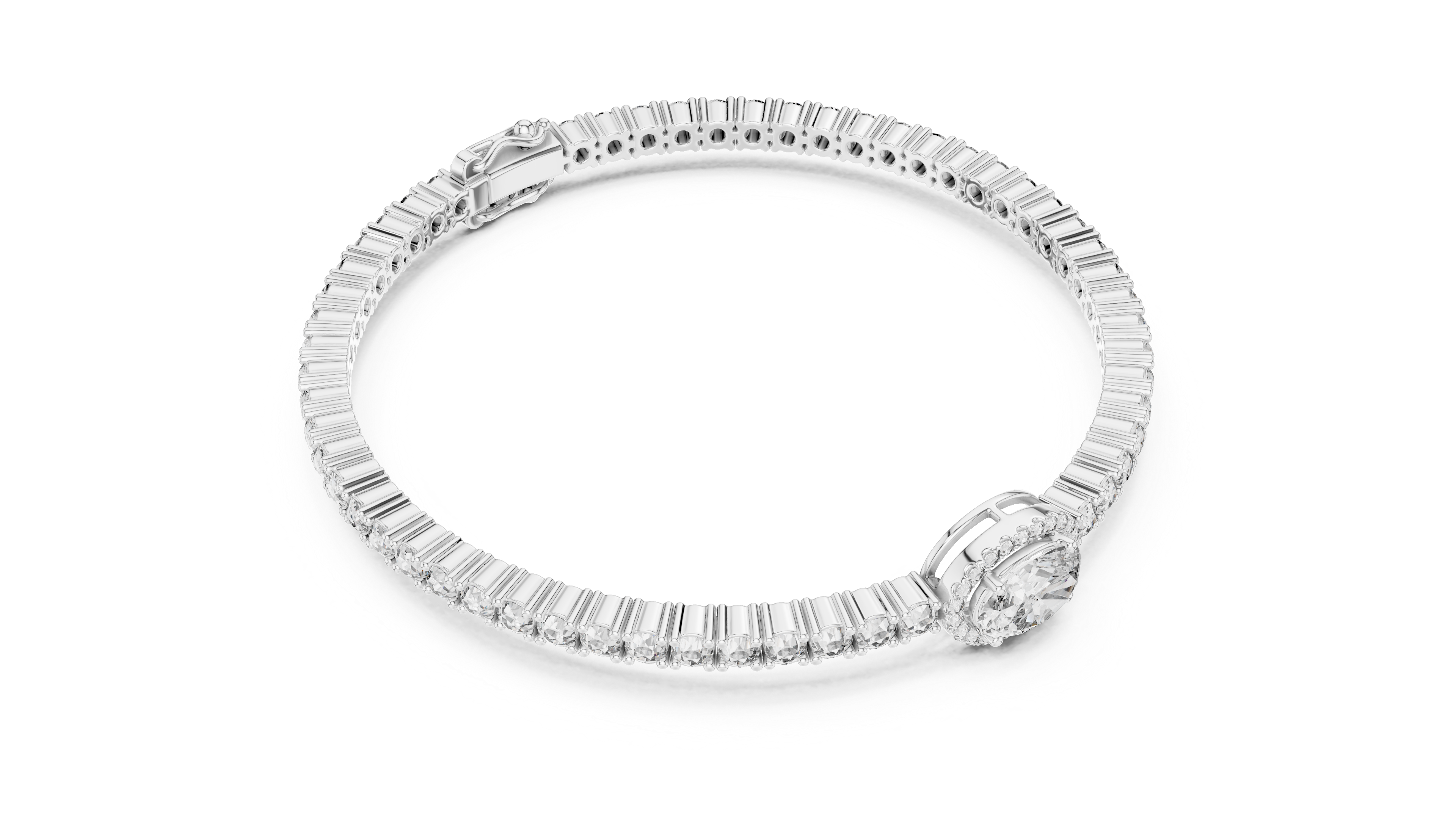 Round Diamond Halo Center Tennis Bracelet
