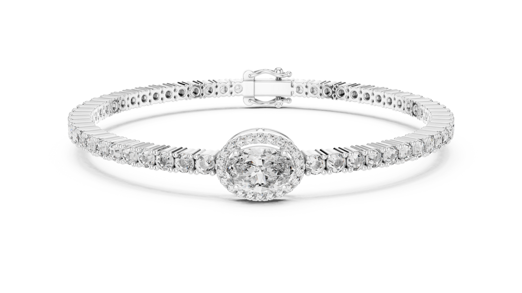 Round Diamond Halo Center Tennis Bracelet