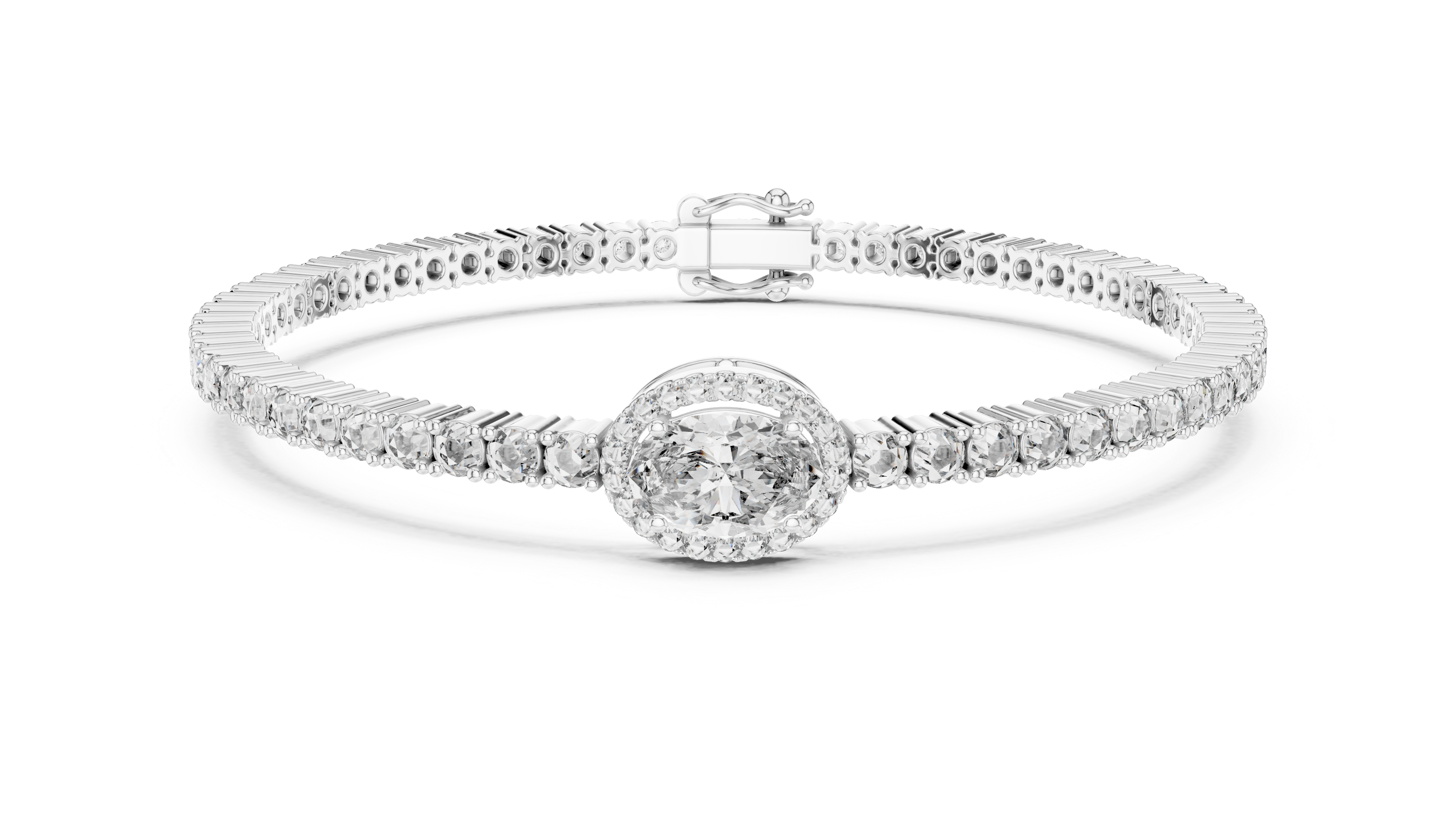Round Diamond Halo Center Tennis Bracelet