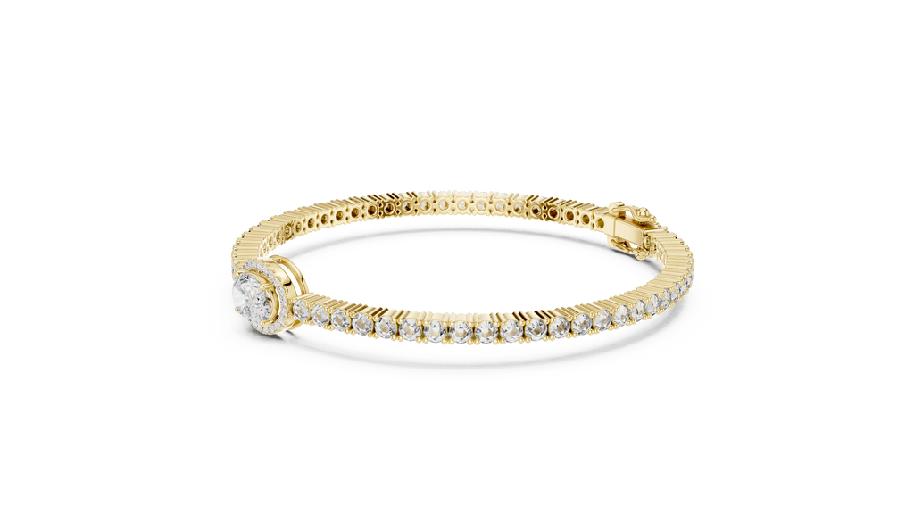 Round Diamond Halo Center Tennis Bracelet