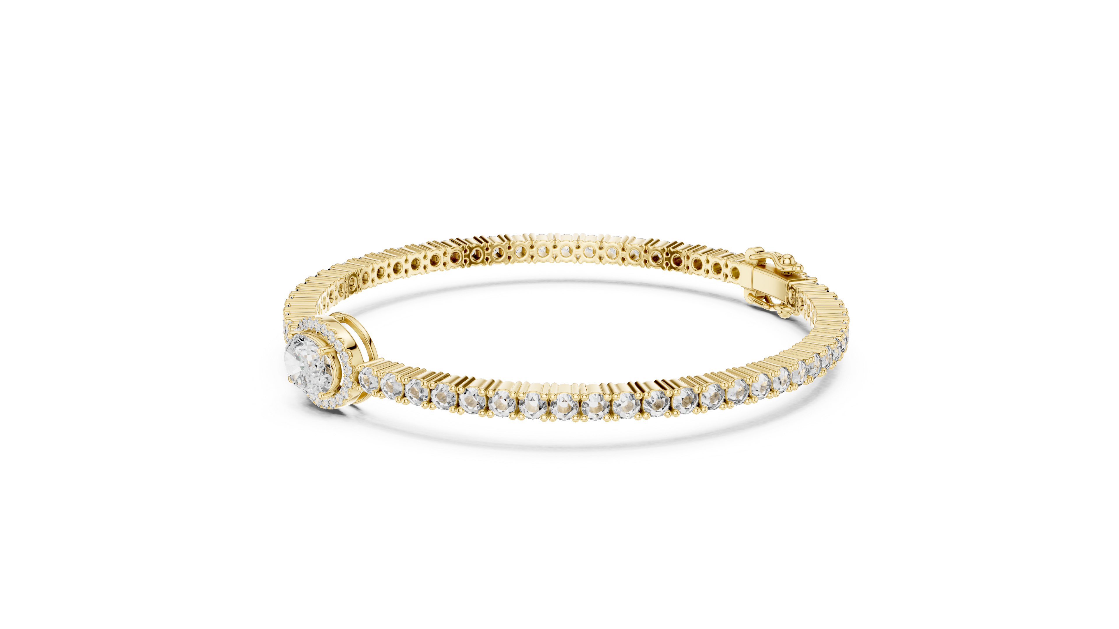 Round Diamond Halo Center Tennis Bracelet