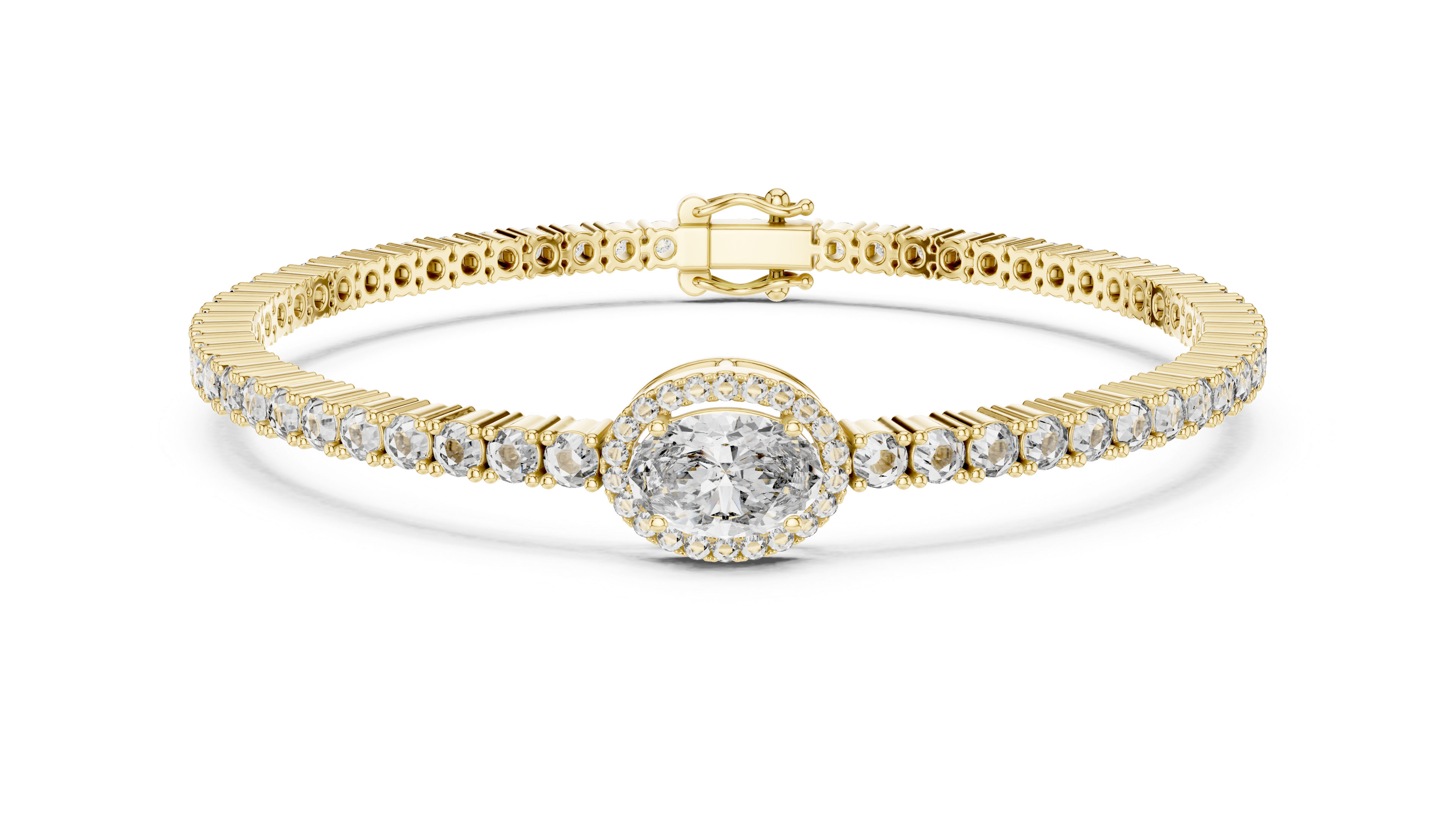 Round Diamond Halo Center Tennis Bracelet