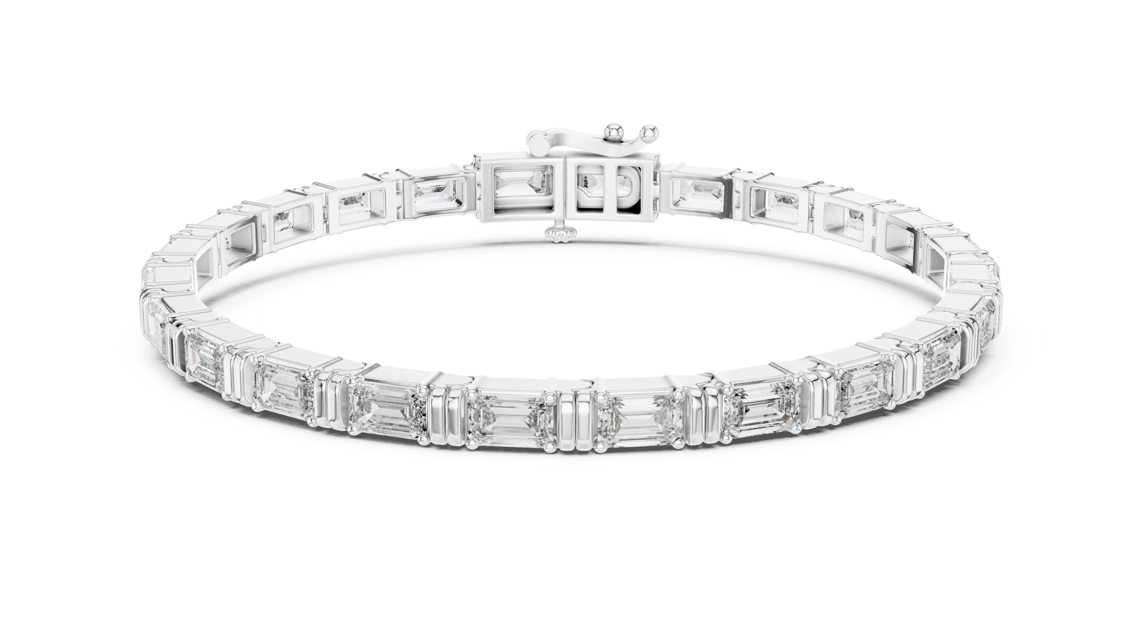 Emerald Cut Diamond Link Tennis Bracelet