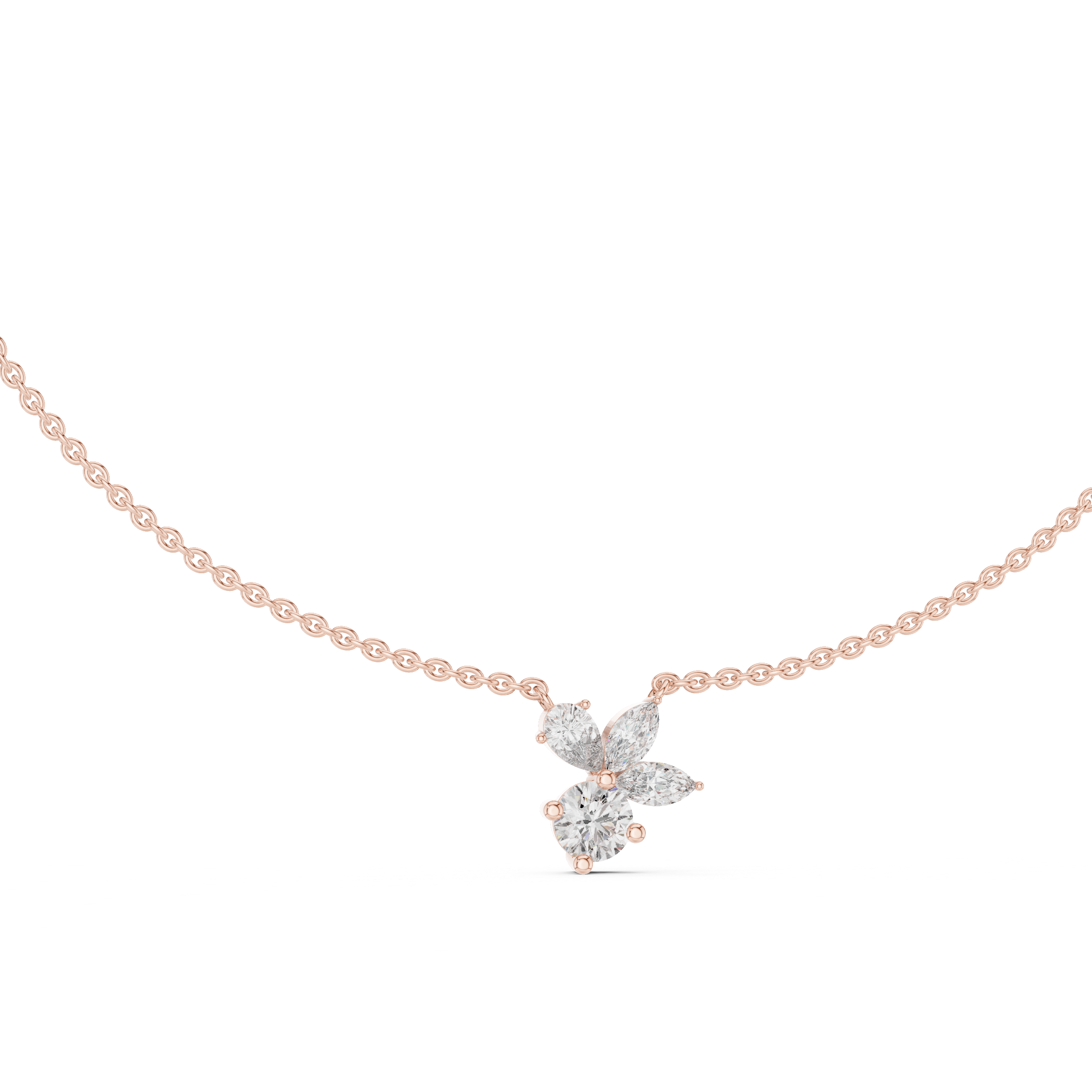 1Multi Shape Diamond Cluster Pendant Necklace