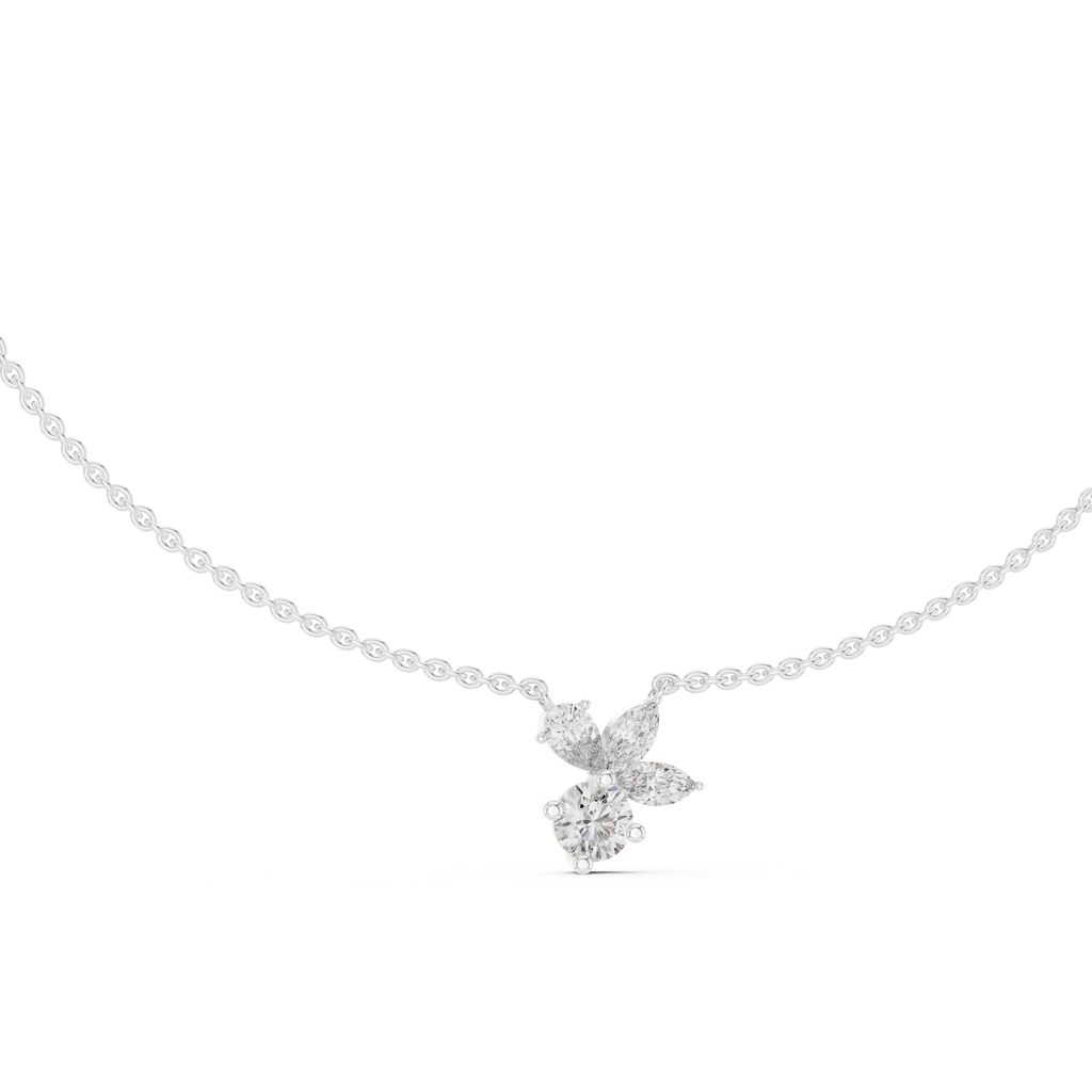 1Multi Shape Diamond Cluster Pendant Necklace