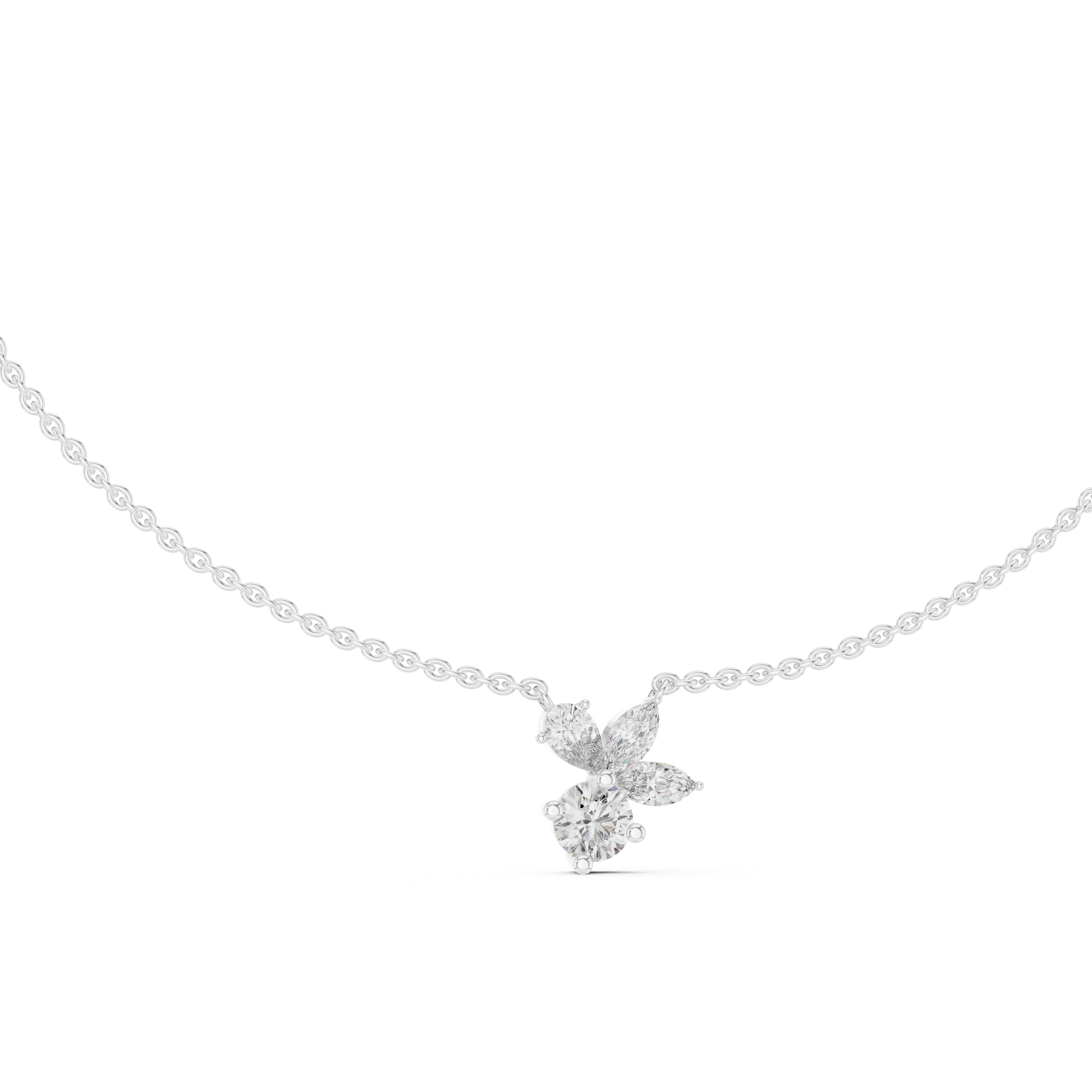 Multi Shape Diamond Cluster Pendant Necklace