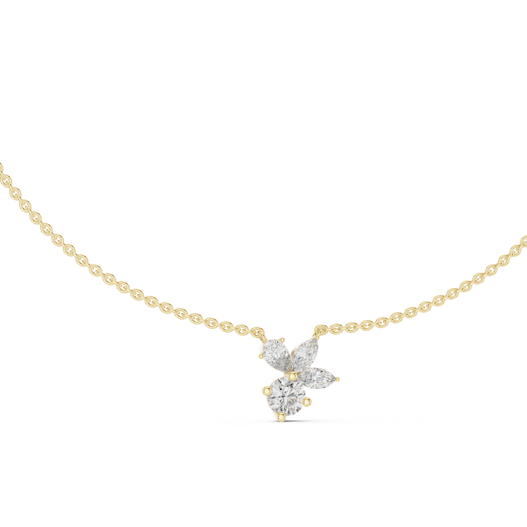 1Multi Shape Diamond Cluster Pendant Necklace