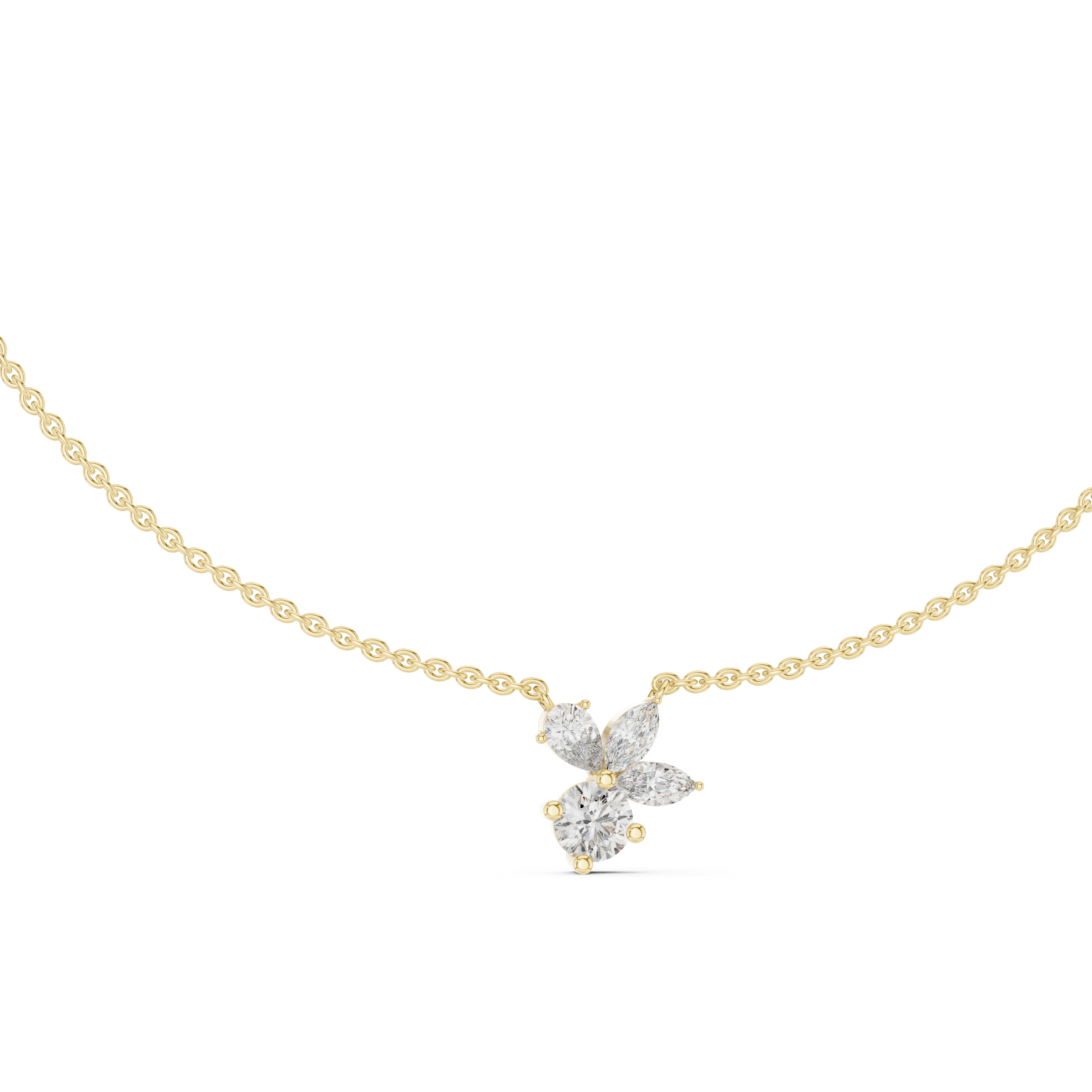 1Multi Shape Diamond Cluster Pendant Necklace