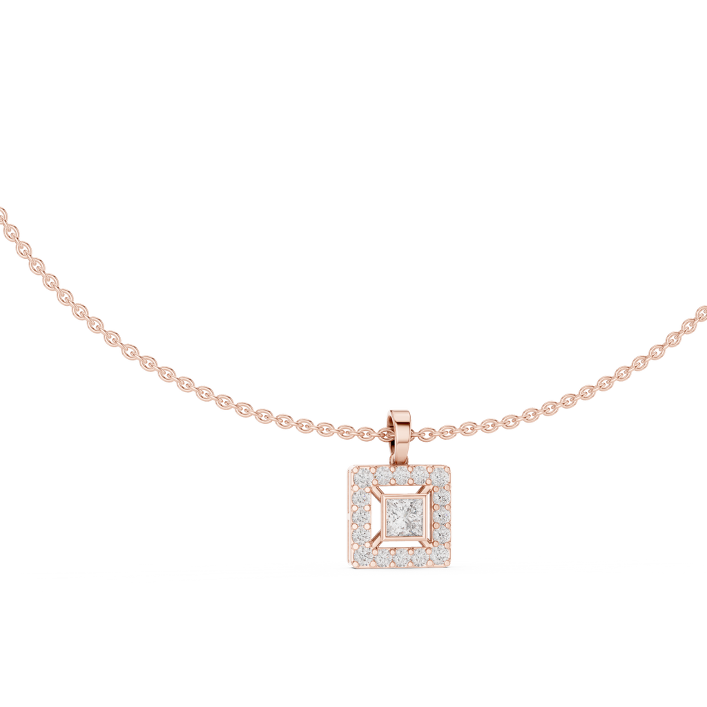 1Princess Cut Diamond Halo Pendant Necklace