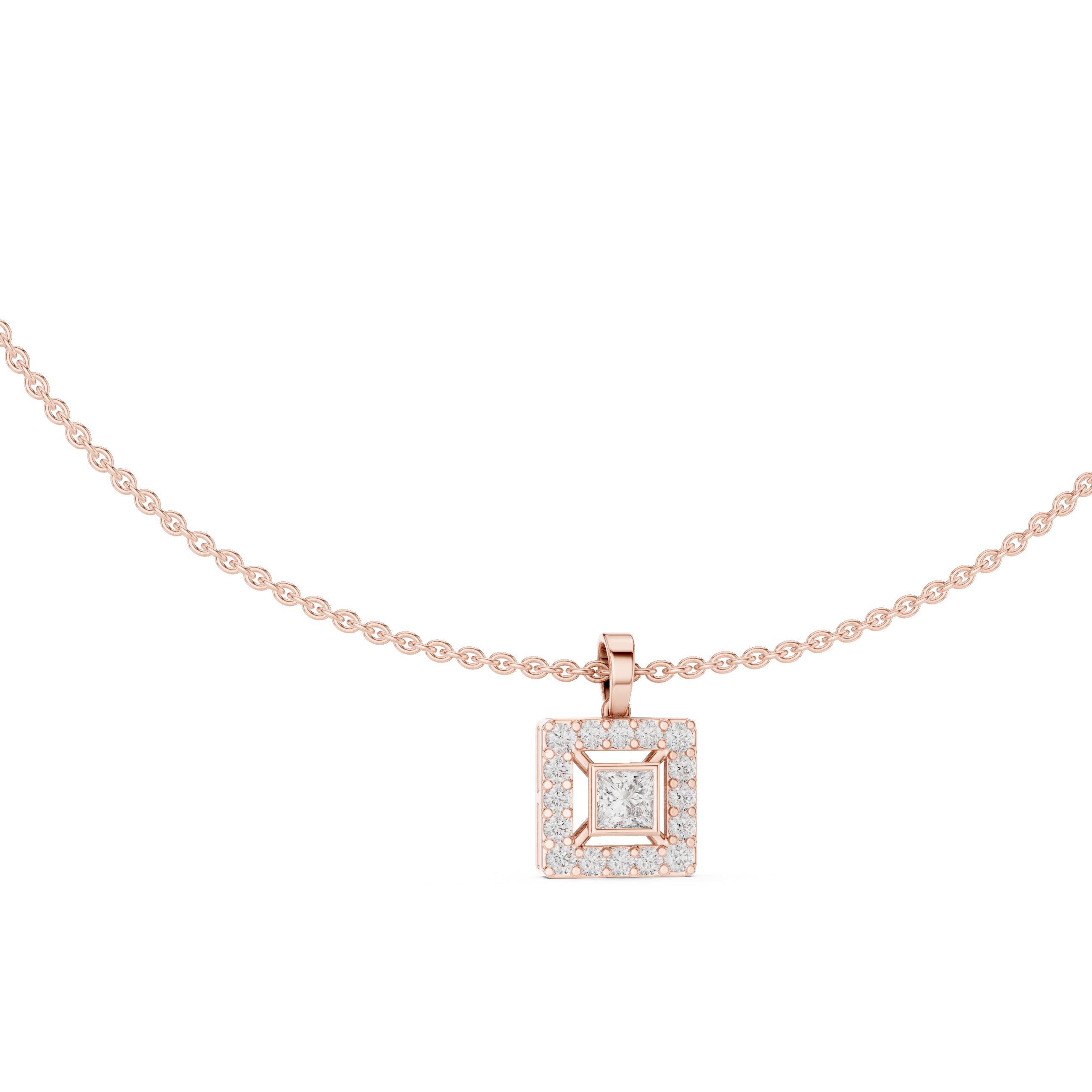 1Princess Cut Diamond Halo Pendant Necklace