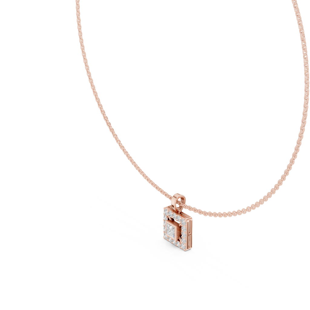 1Princess Cut Diamond Halo Pendant Necklace
