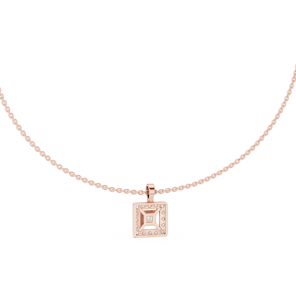 1Princess Cut Diamond Halo Pendant Necklace