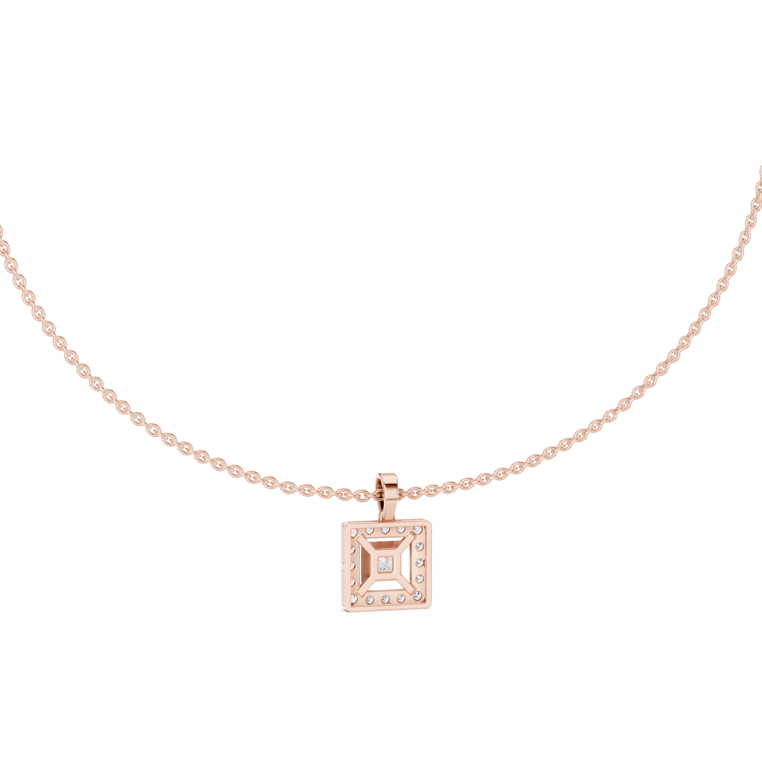 1Princess Cut Diamond Halo Pendant Necklace