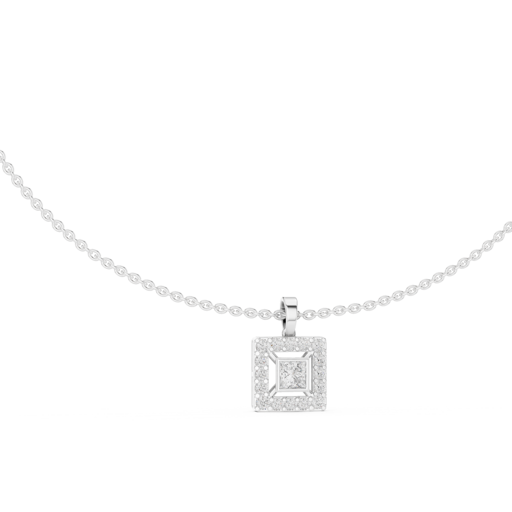 1Princess Cut Diamond Halo Pendant Necklace