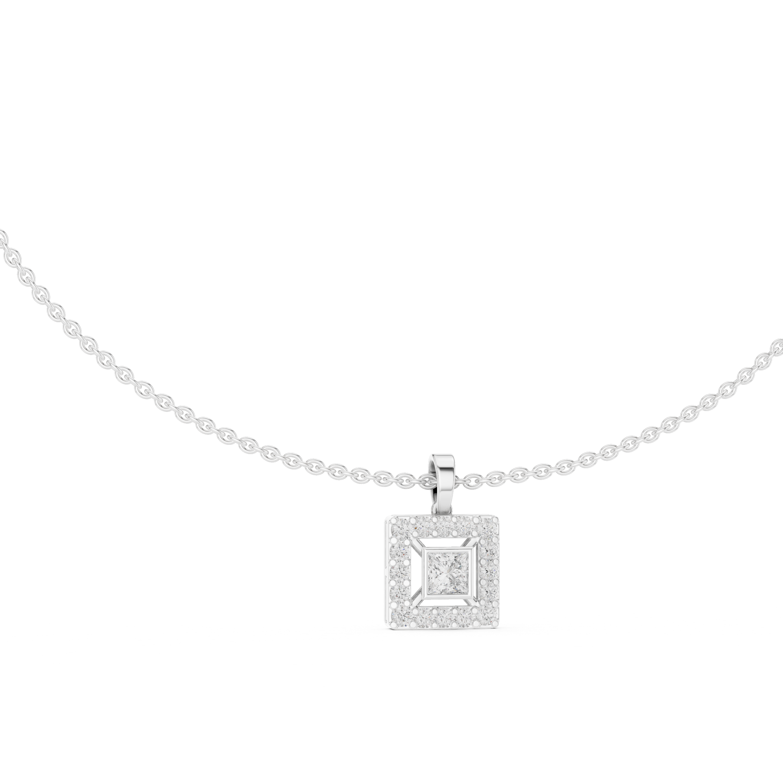 1Princess Cut Diamond Halo Pendant Necklace