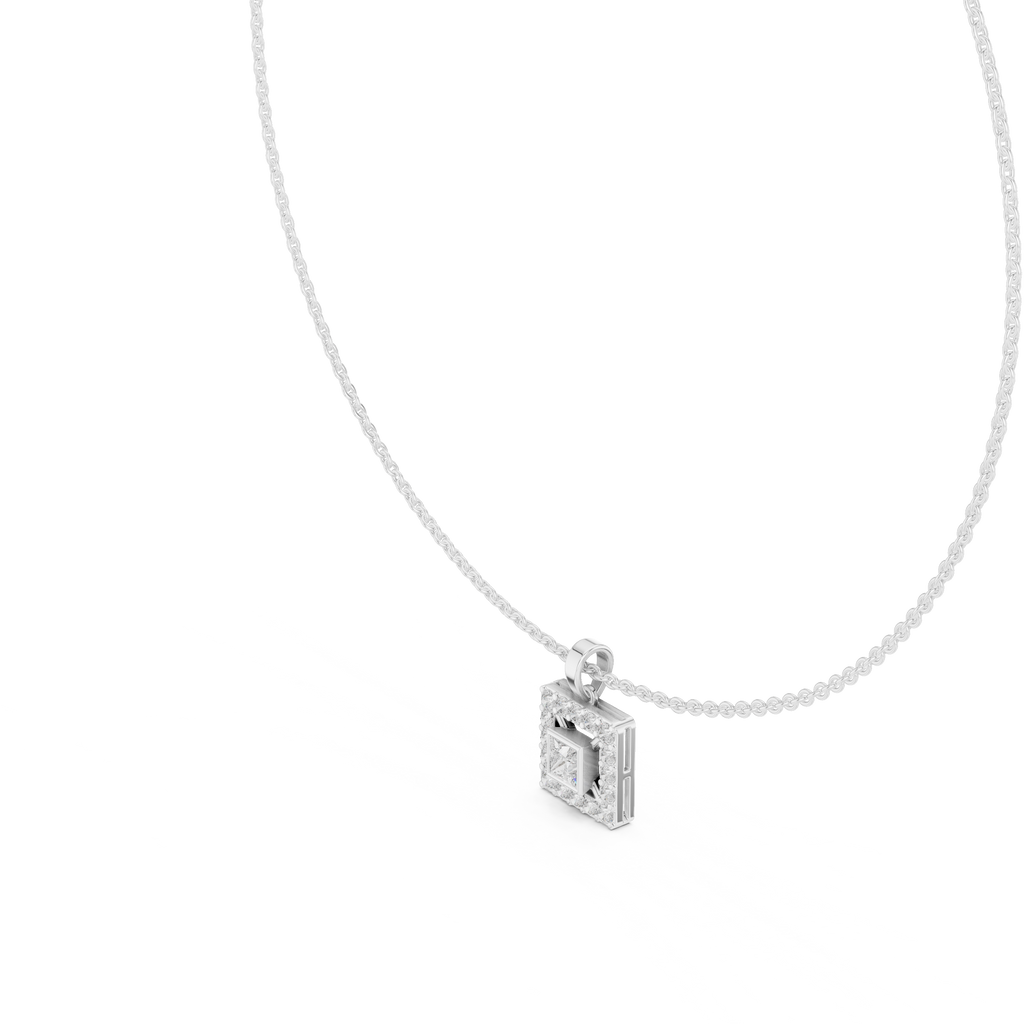 1Princess Cut Diamond Halo Pendant Necklace
