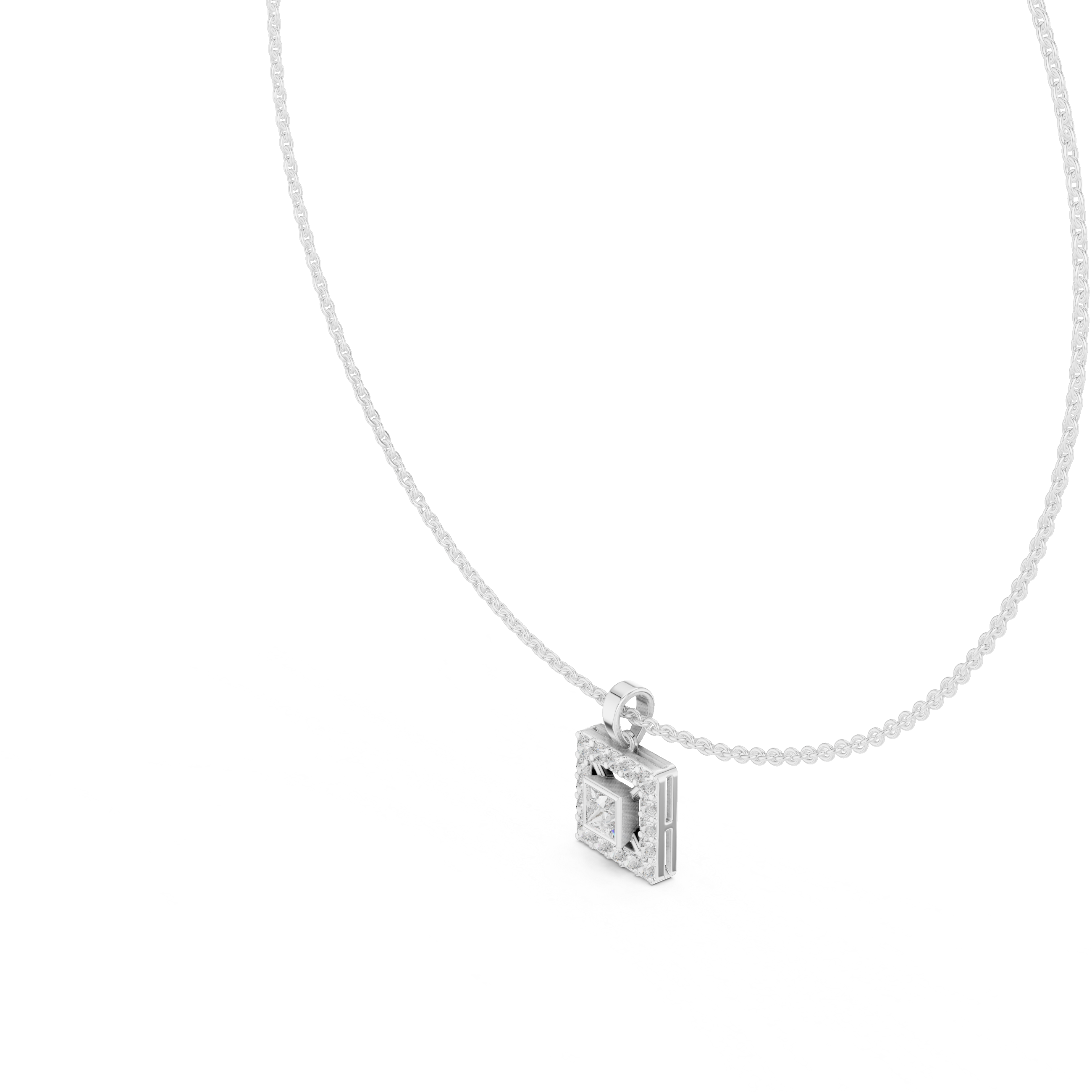 Princess Cut Diamond Halo Pendant Necklace