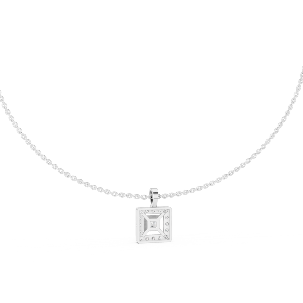 1Princess Cut Diamond Halo Pendant Necklace